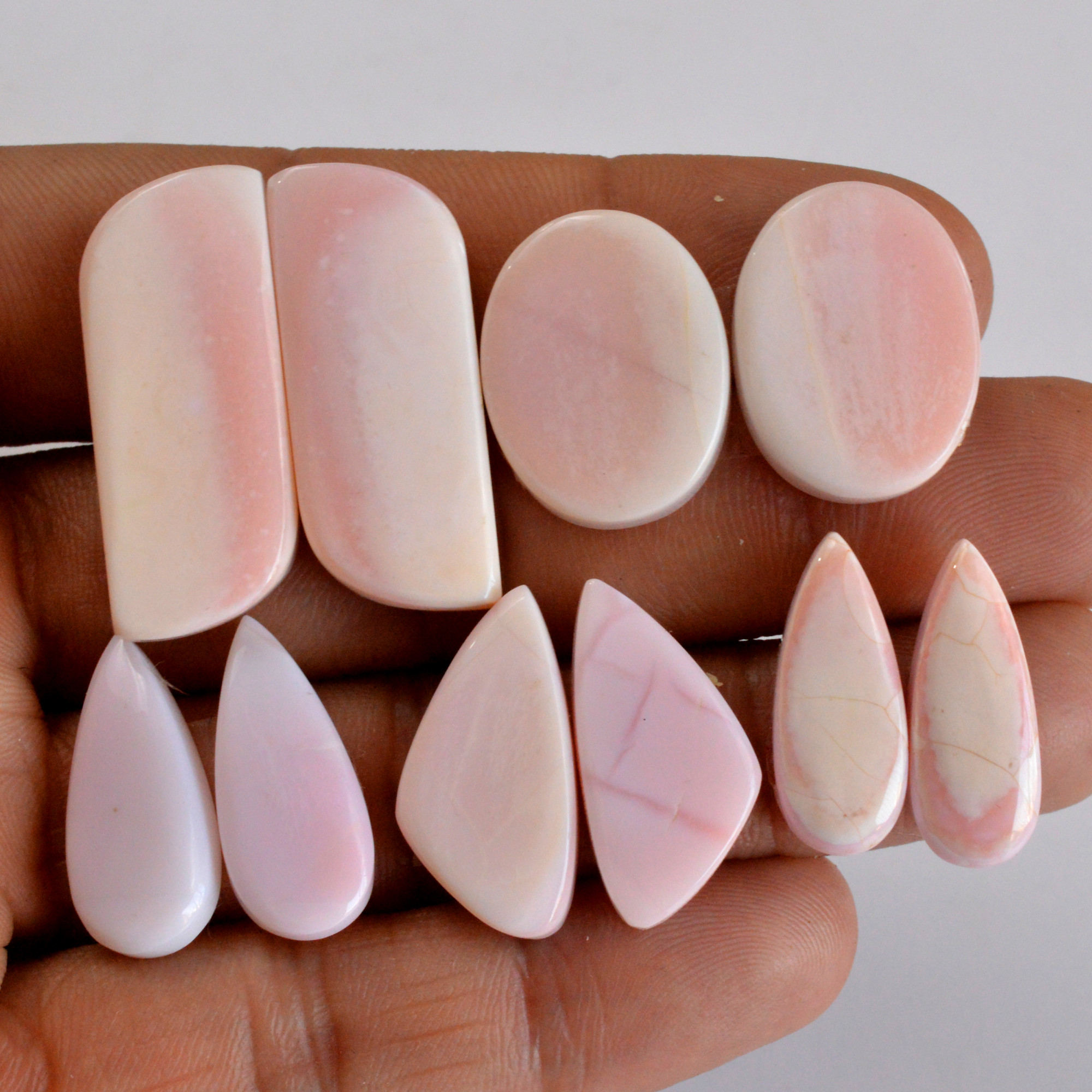 5 Pair 119 Cts Natural Smooth Pink Opal Pairs Mix Loose Gemstone Cabochon Wholesale Lot Size 21x8-32x12mm R-14212