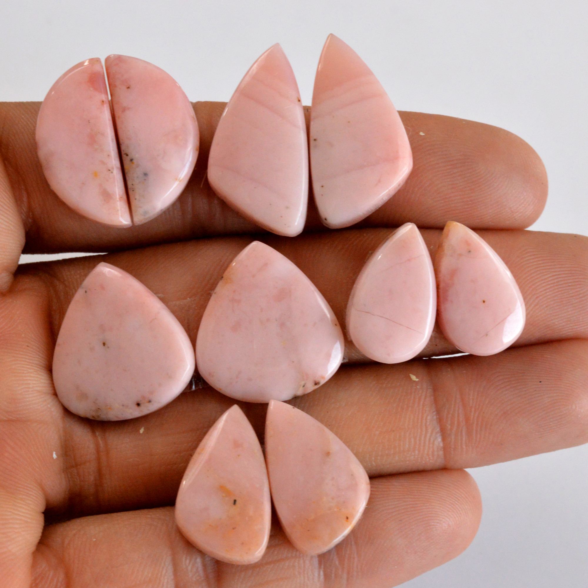 5 Pair 105 Cts Natural Smooth Pink Opal Pairs Mix Loose Gemstone Cabochon Wholesale Lot Size 18x10-26x13mm R-14216