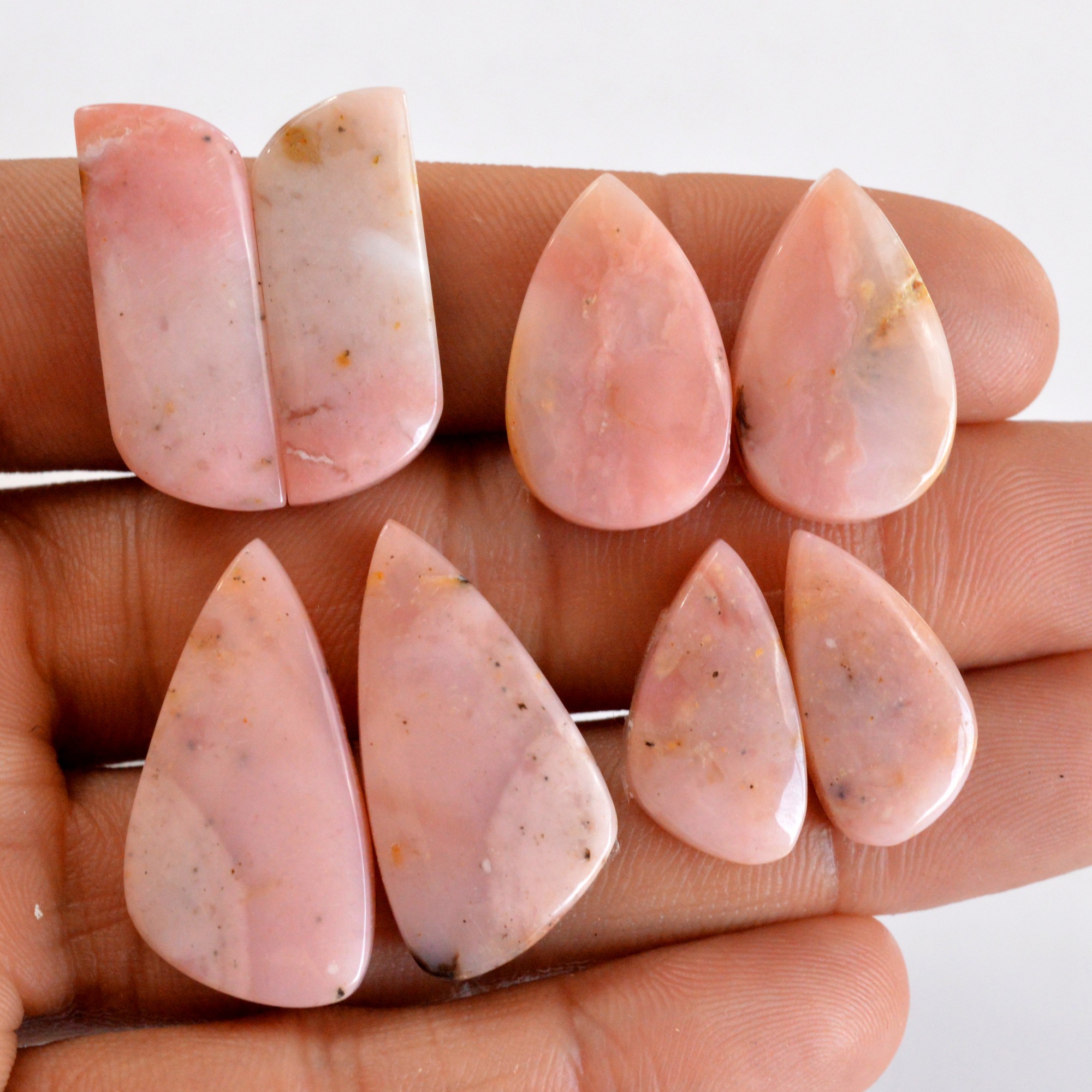 4 Pair 95 Cts Natural Smooth Pink Opal Pairs Mix Loose Gemstone Cabochon Wholesale Lot Size 20x10-28x9mm R-14217