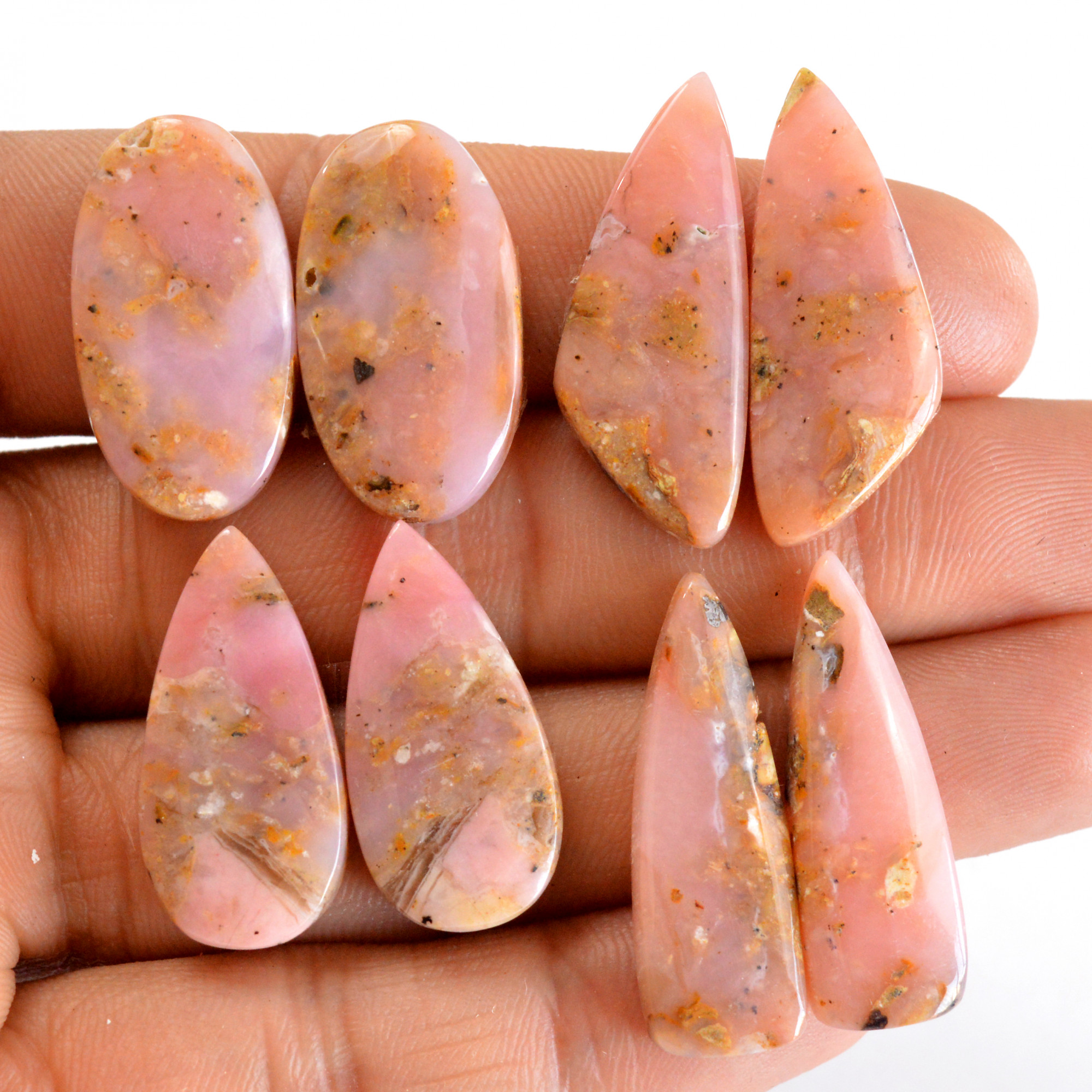 4 Pair 111 Cts Natural Smooth Pink Opal Pairs Mix Loose Gemstone Cabochon Wholesale Lot Size 26x12-31x12mm R-14220