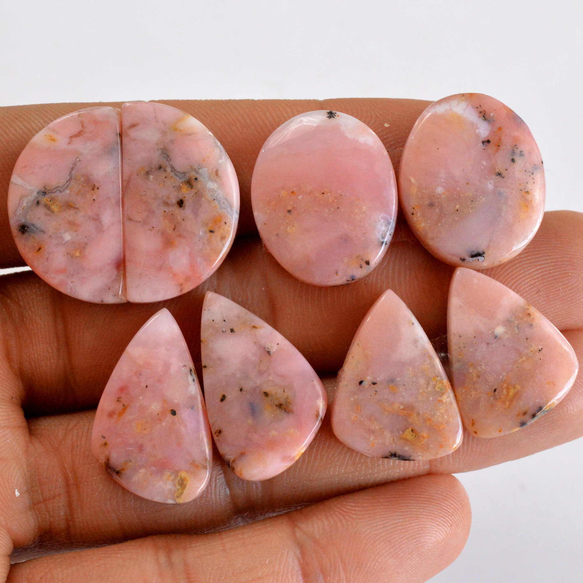 4 Pair 112 Cts Natural Smooth Pink Opal Pairs Mix Loose Gemstone Cabochon Wholesale Lot Size 20x15-24x13mm R-14221