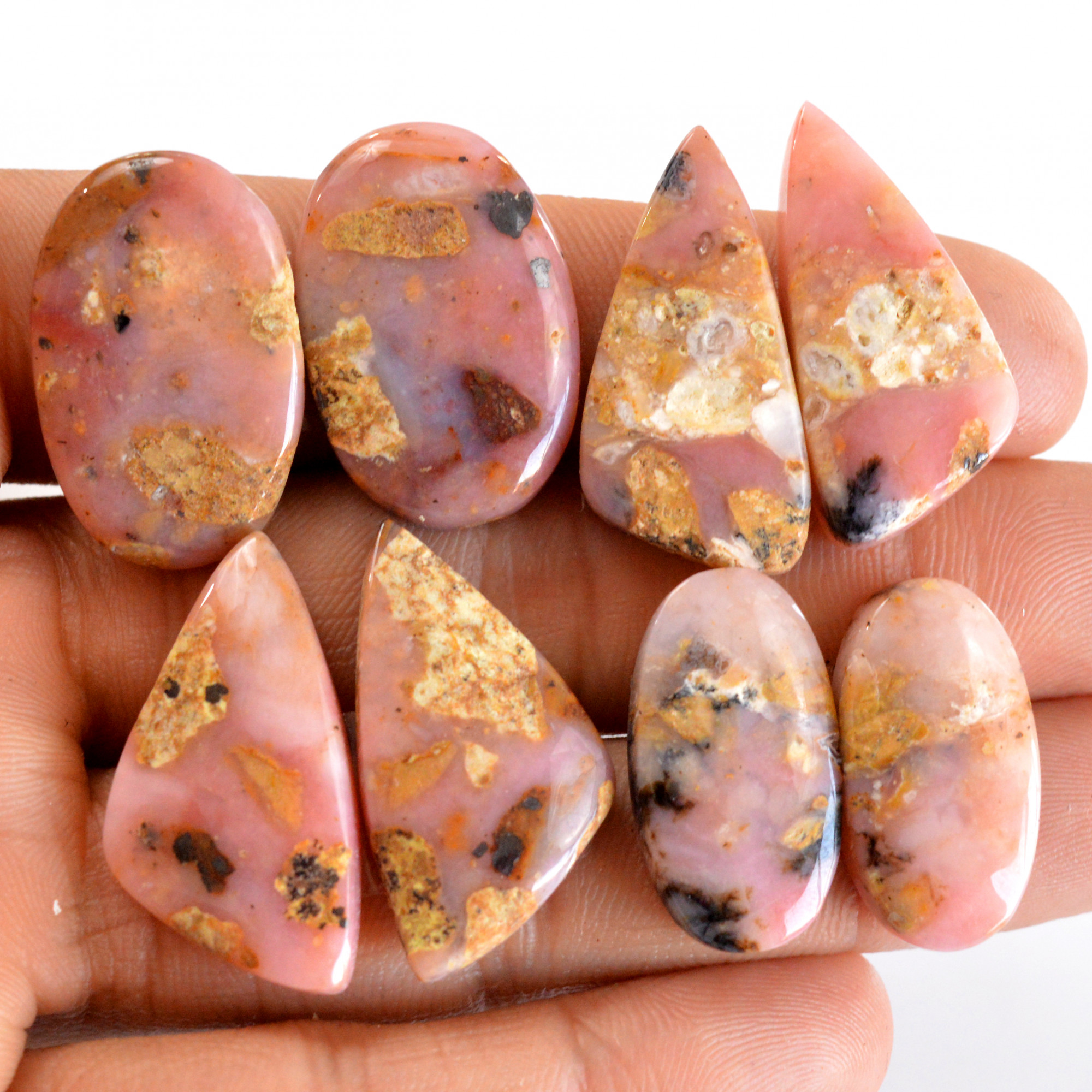 4 Pair 124 Cts Natural Smooth Pink Opal Pairs Mix Loose Gemstone Cabochon Wholesale Lot Size 23x12-29x13mm R-14222