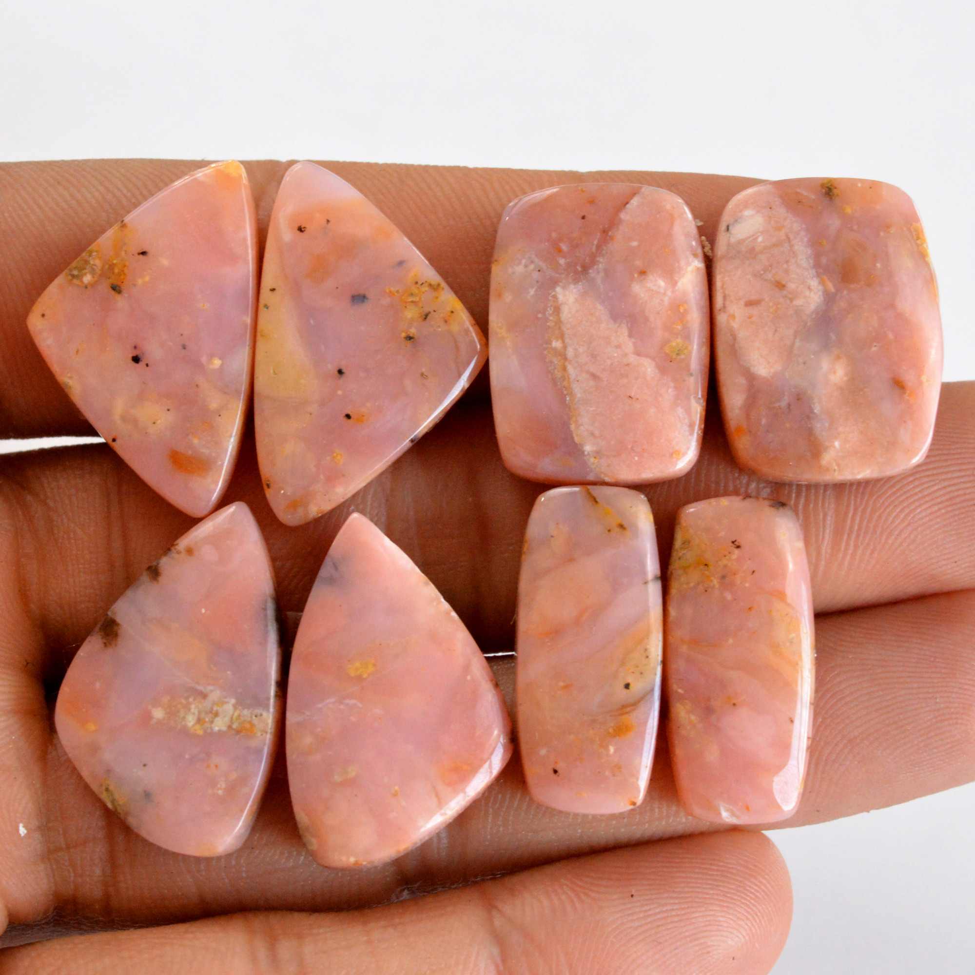 4 Pair 106 Cts Natural Smooth Pink Opal Pairs Mix Loose Gemstone Cabochon Wholesale Lot Size 22x10-24x15mmR-14226