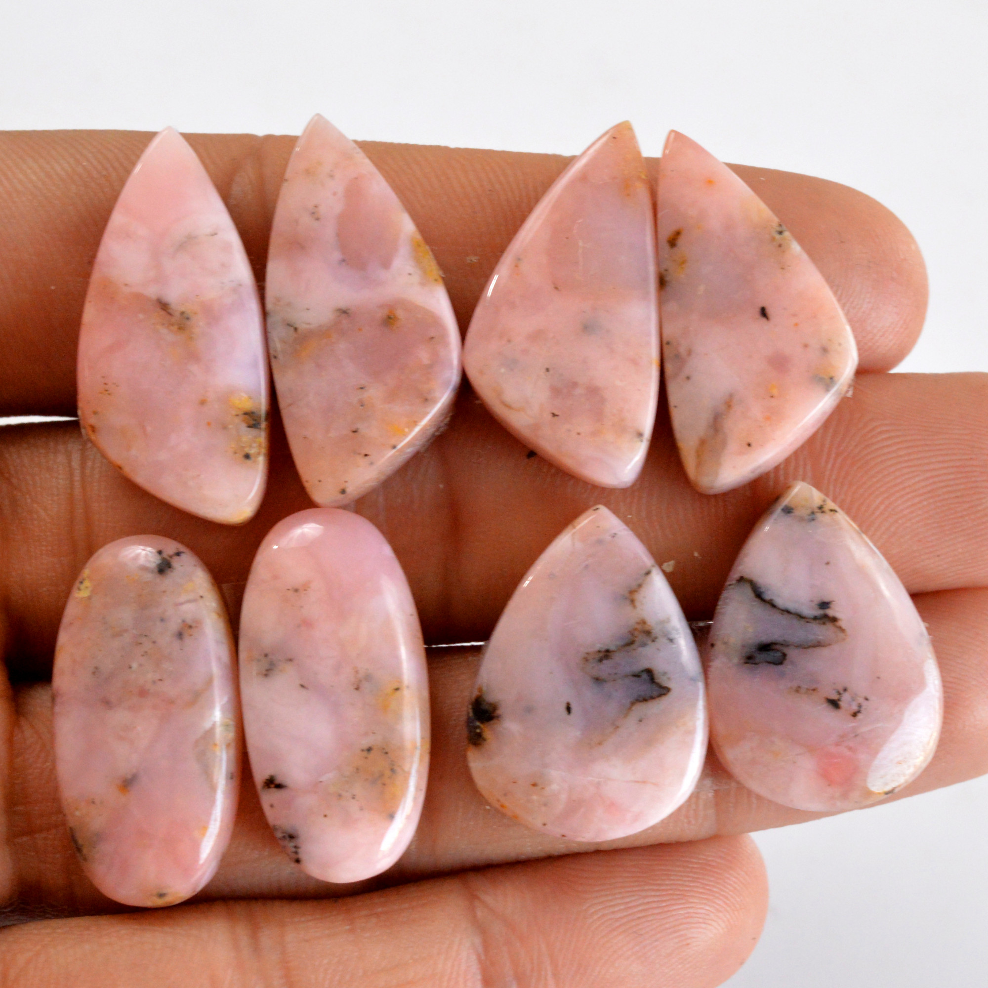 4 Pair 108 Cts Natural Smooth Pink Opal Pairs Mix Loose Gemstone Cabochon Wholesale Lot Size 22x16-27x12mmR-14227