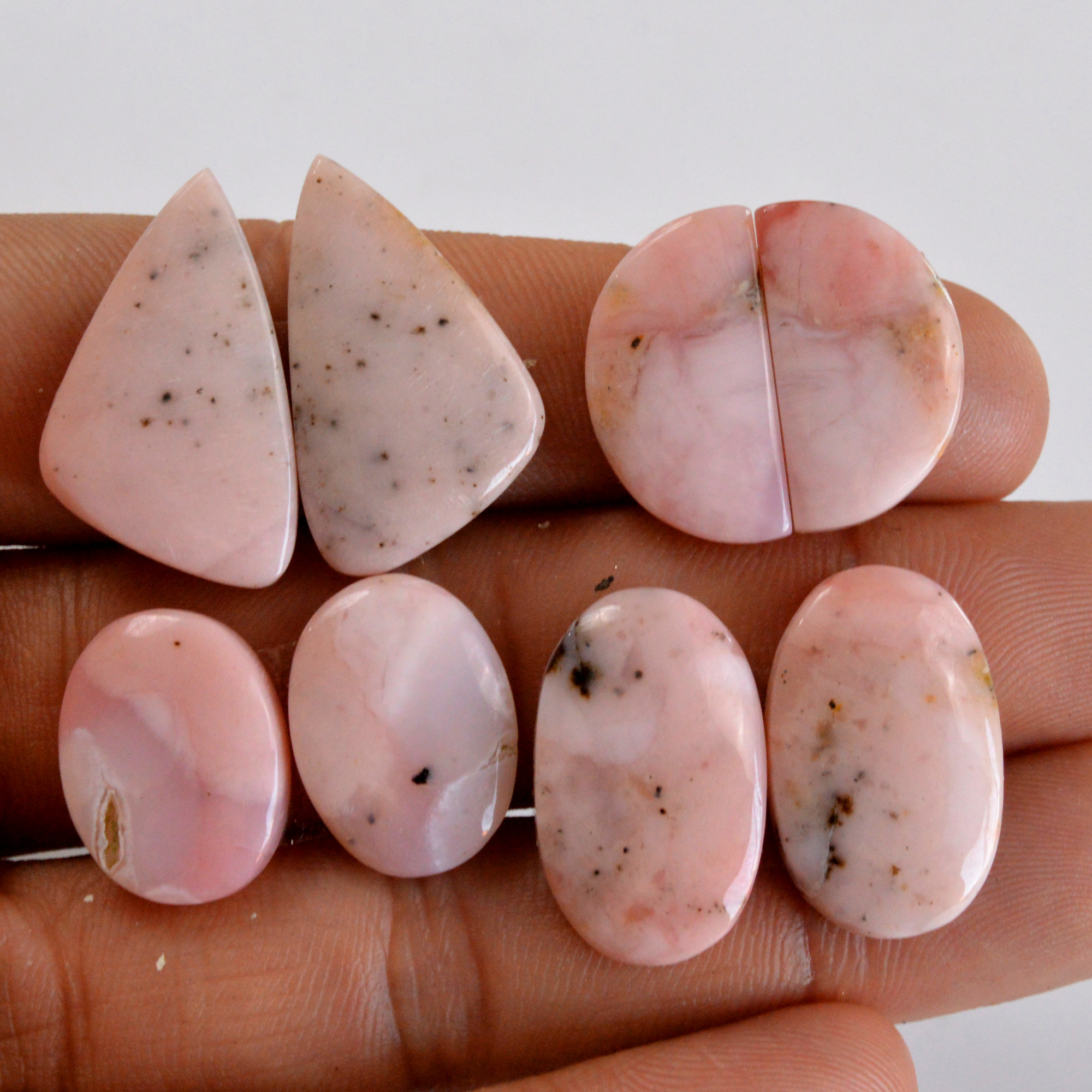 4 Pair 89 Cts Natural Smooth Pink Opal Pairs Mix Loose Gemstone Cabochon Wholesale Lot Size 17x12-25x15mm R-14230