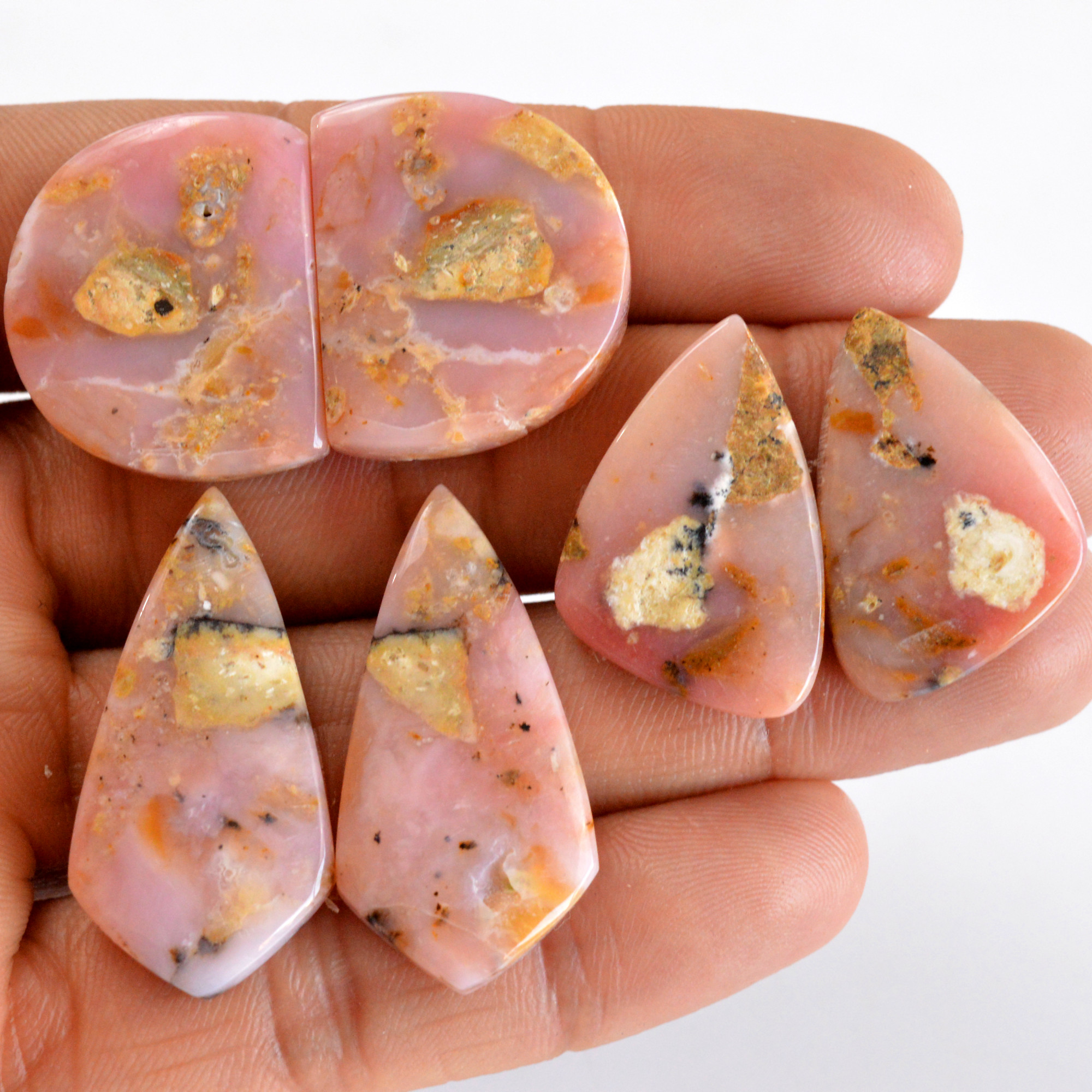 3 Pair 131 Cts Natural Smooth Pink Opal Pairs Mix Loose Gemstone Cabochon Wholesale Lot Size 27x17-35x17mmR-14231