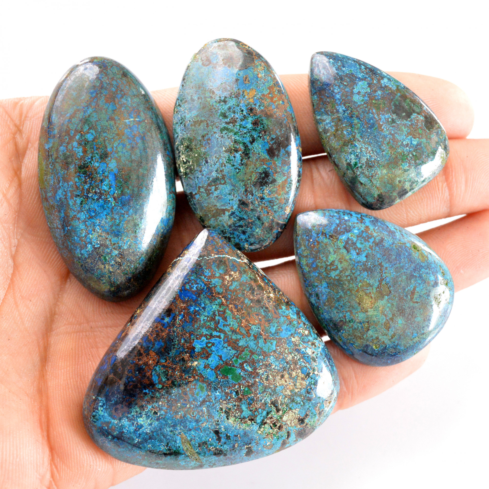5 Pcs 596 Cts Natural Azurite Cabochon Back Unpolished Gemstone Wholesale Lot Size 36x24-48x52mm R-14249