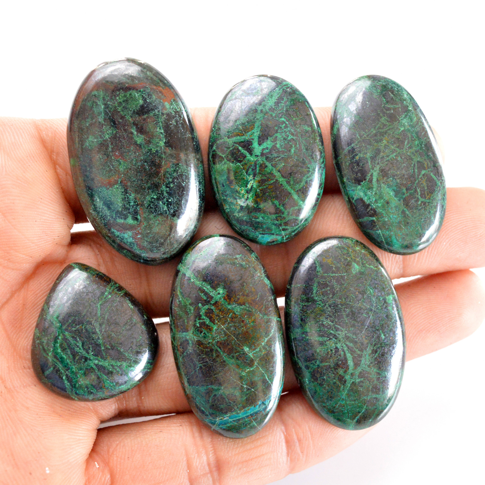 6 Pcs 376 Cts Natural Azurite Cabochon Back Unpolished Gemstone Wholesale Lot Size 25x23-38x24mm 14265