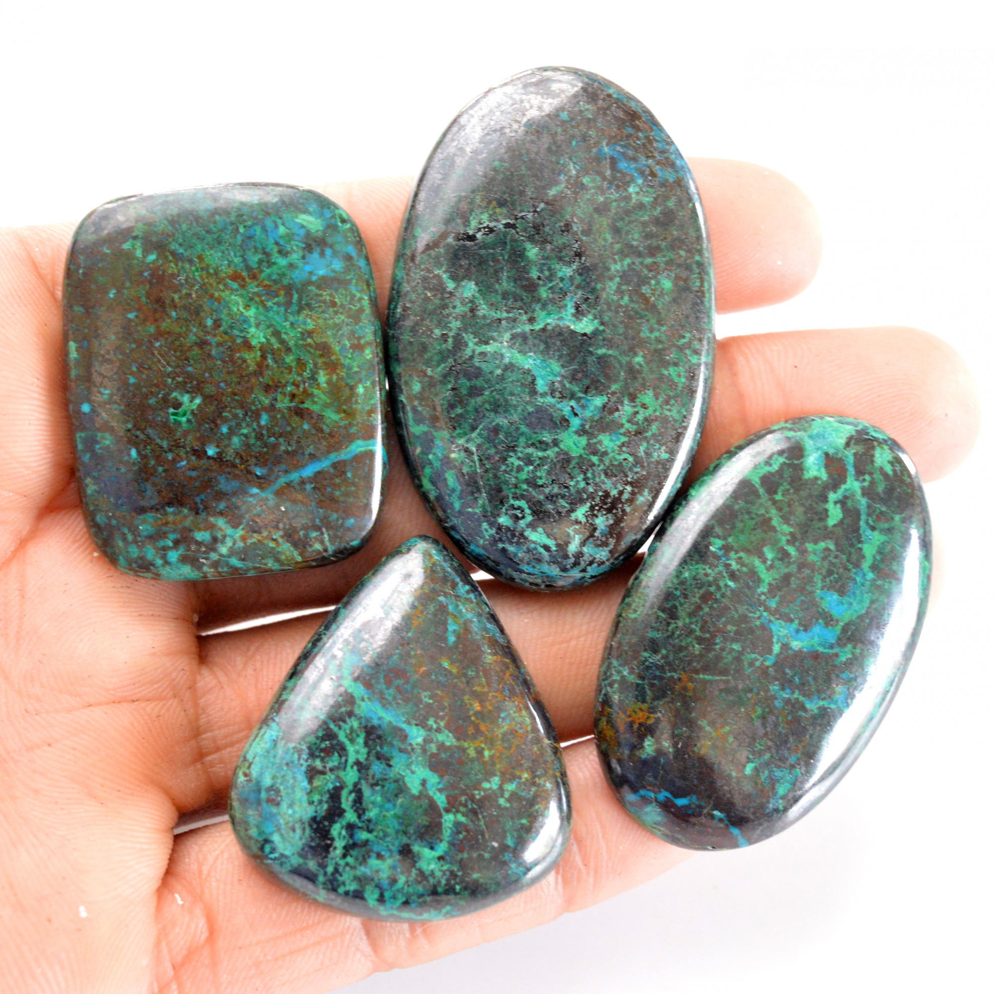 4 Pcs 386 Cts Natural Azurite Cabochon Back Unpolished Gemstone Wholesale Lot Size 35x31-50x31mm 14266