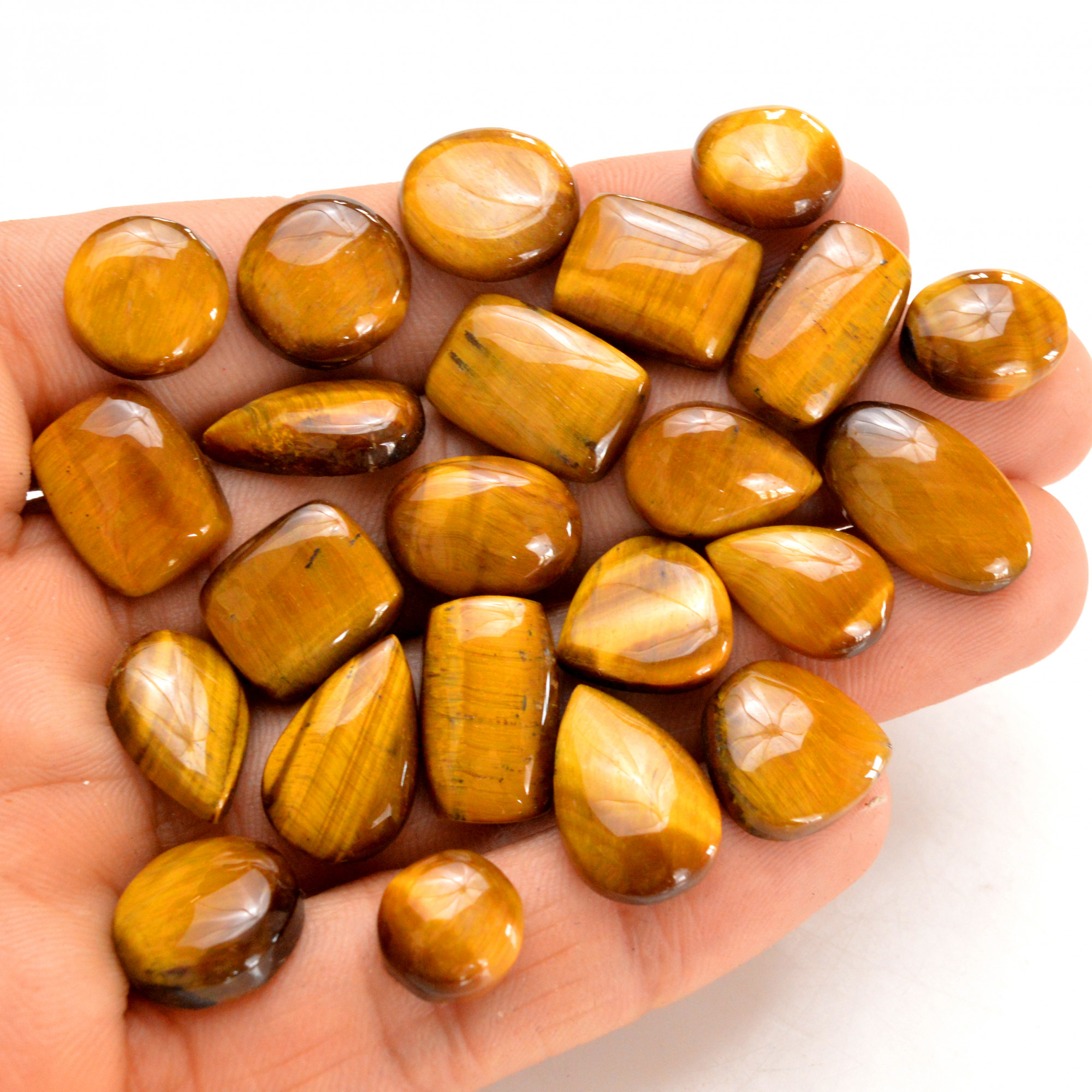 23 Pcs 164 Cts Natural Tiger Eye Cabochon Gemstone Wholesale Lot Size 9x9-18x10mm R-14270