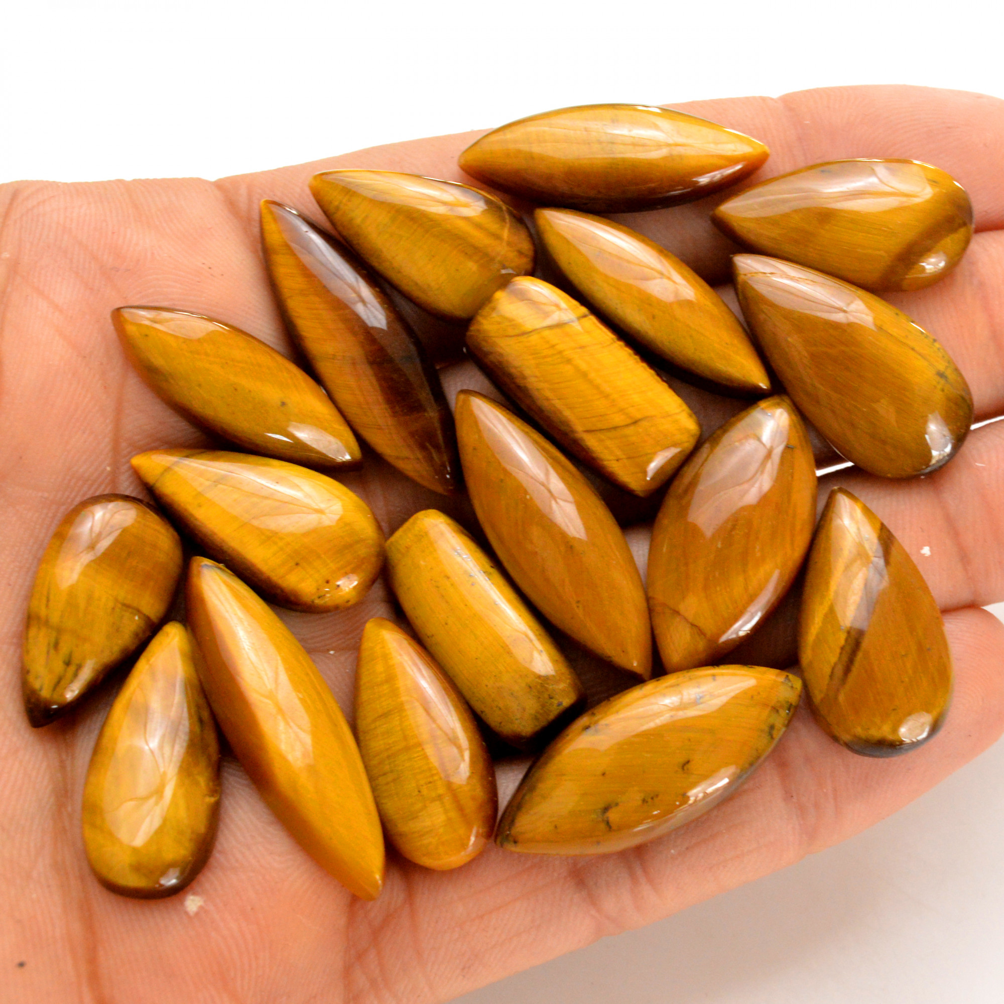 18 Pcs 206 Cts Natural Tiger Eye Cabochon Gemstone Wholesale Lot Size 20x10-32x8mm 14273