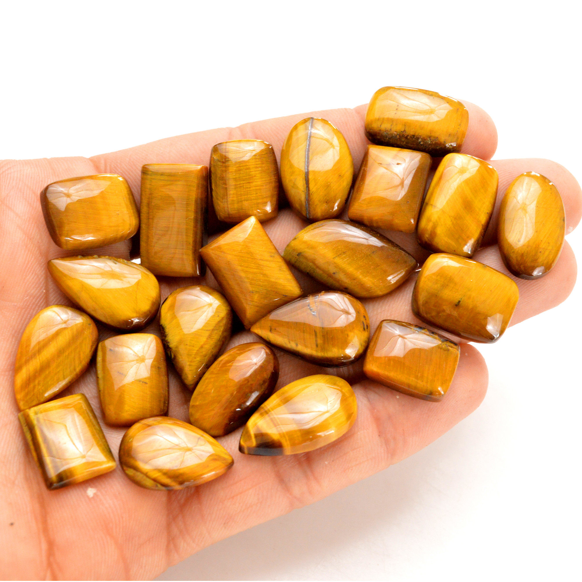 21 Pcs 241 Cts Natural Tiger Eye Cabochon Gemstone Wholesale Lot Size 15x11-20x12mm R-14274