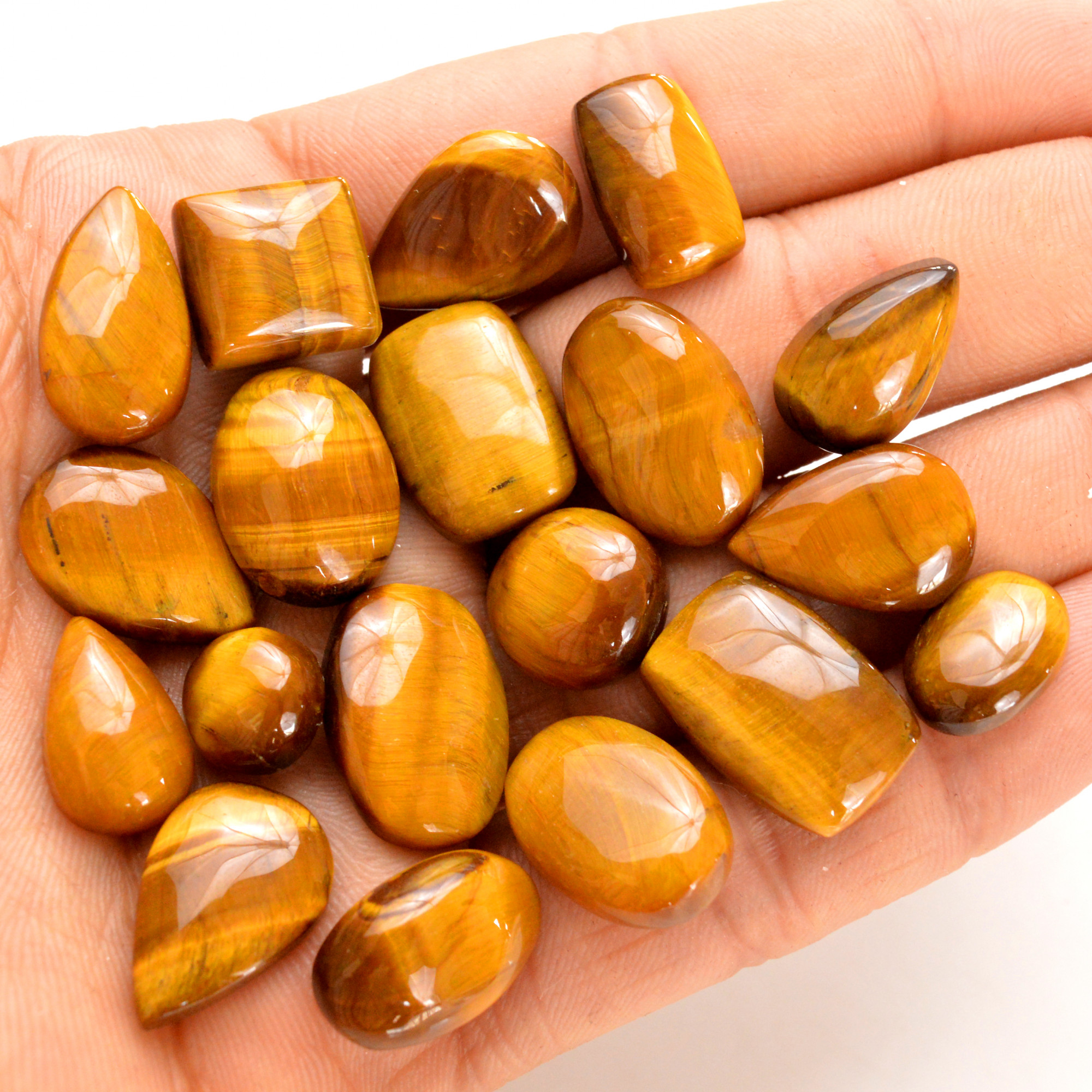 19 Pcs 187 Cts Natural Tiger Eye Cabochon Gemstone Wholesale Lot Size 10x10-19x13mm R-14275