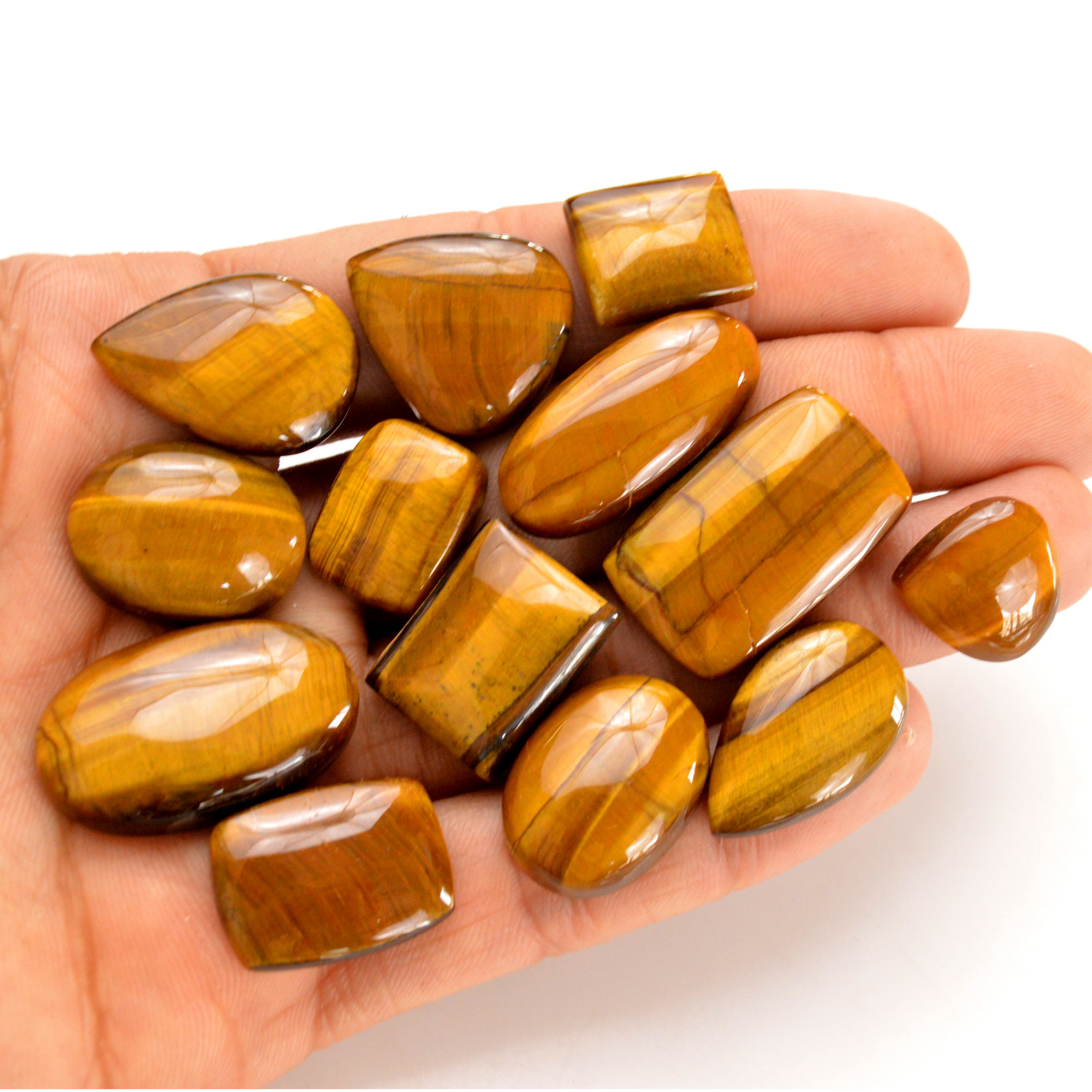 13 Pcs 260 Cts Natural Tiger Eye Cabochon Gemstone Wholesale Lot Size 15x15-28x17mm R-14277