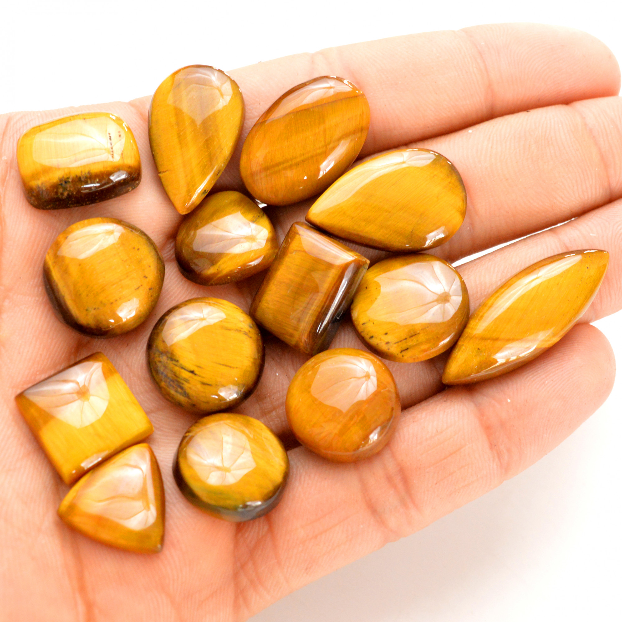 14 Pcs 175 Cts Natural Tiger Eye Cabochon Gemstone Wholesale Lot Size 13x13-30x10mm R-14278