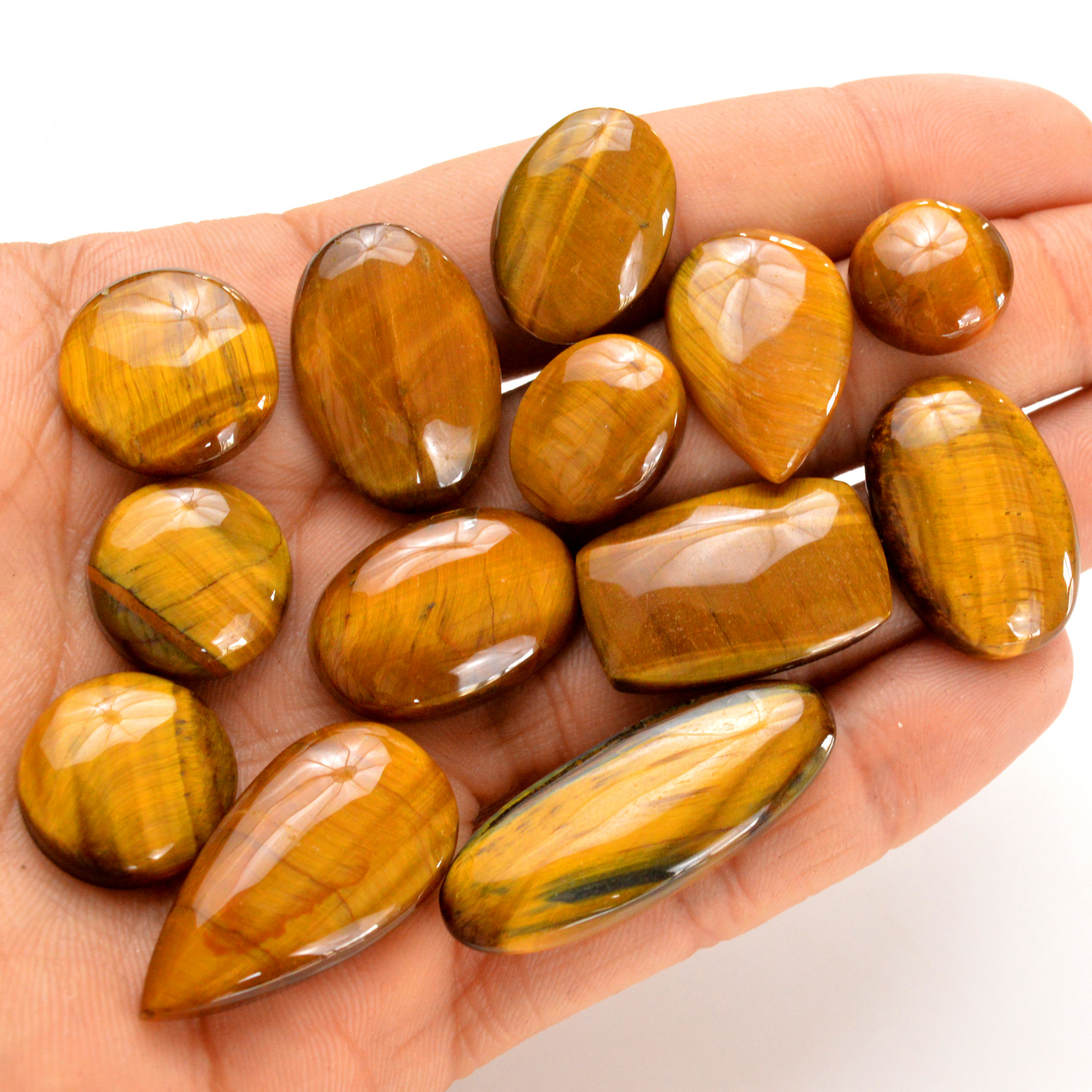 13 Pcs 248 Cts Natural Tiger Eye Cabochon Gemstone Wholesale Lot Size 14x14-36x13mm 14279