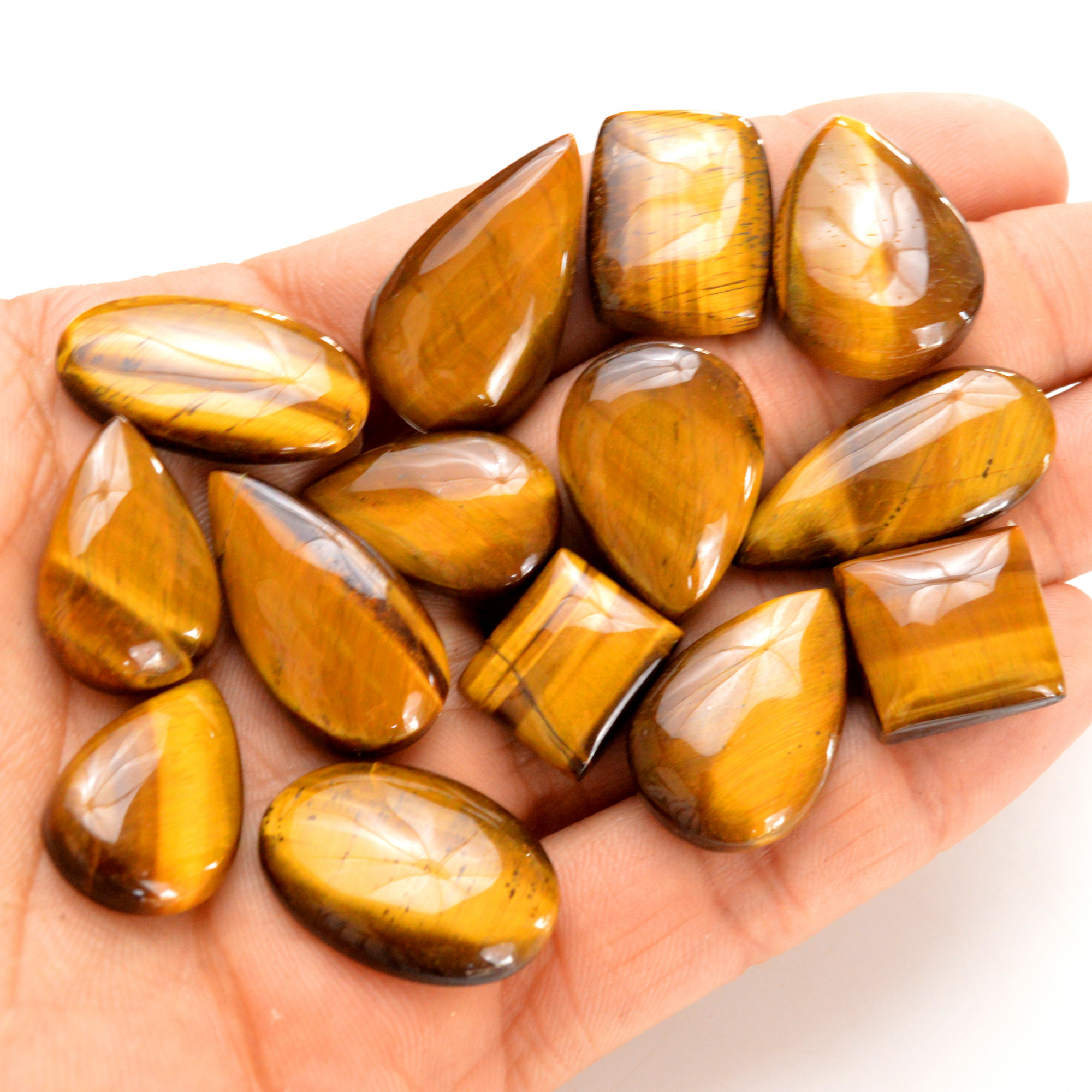 14 Pcs 256 Cts Natural Tiger Eye Cabochon Gemstone Wholesale Lot Size 14x12-30x13mm 14281