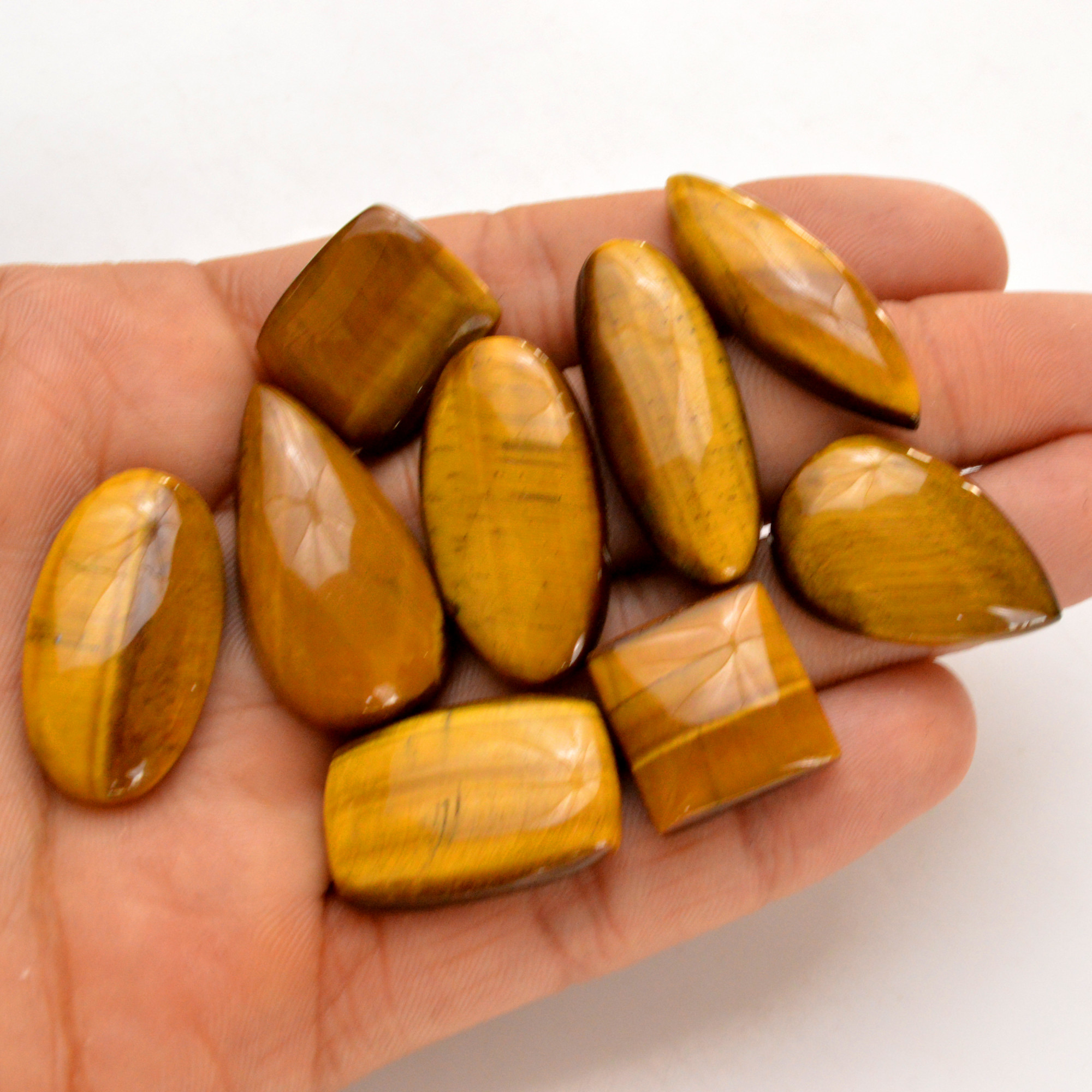 9 Pcs 210 Cts Natural Tiger Eye Cabochon Gemstone Wholesale Lot Size 16x16-33x16mm R-14282