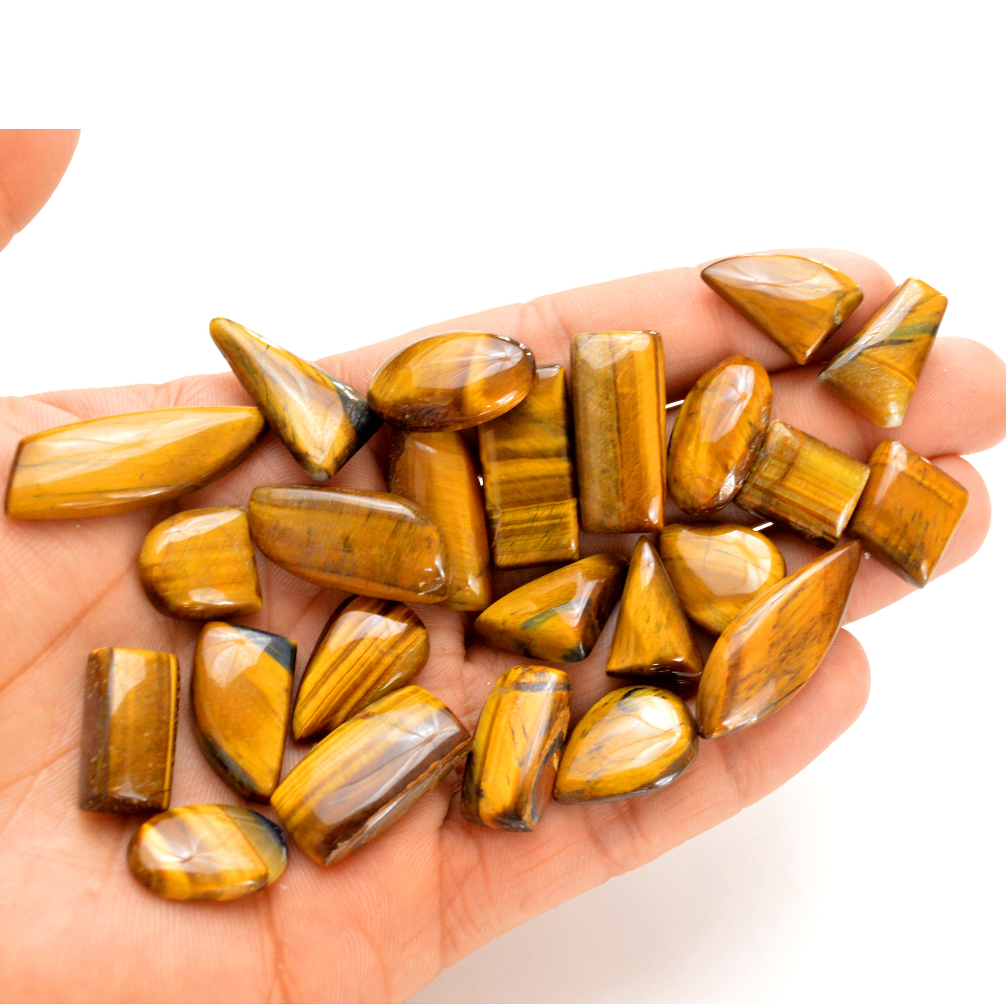 24 Pcs 296 Cts Natural Tiger Eye Cabochon Gemstone Wholesale Lot Size 18x11-35x11mm 14284