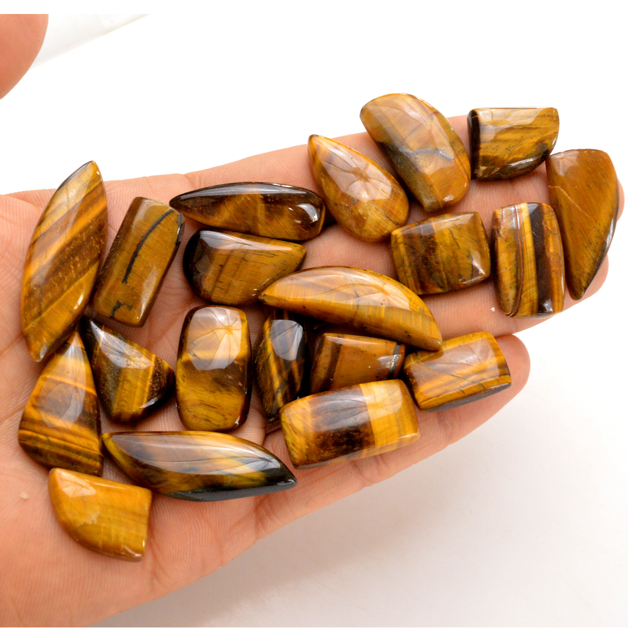 20 Pcs 390 Cts Natural Tiger Eye Cabochon Gemstone Wholesale Lot Size 21x14-44x13mm R- 14286
