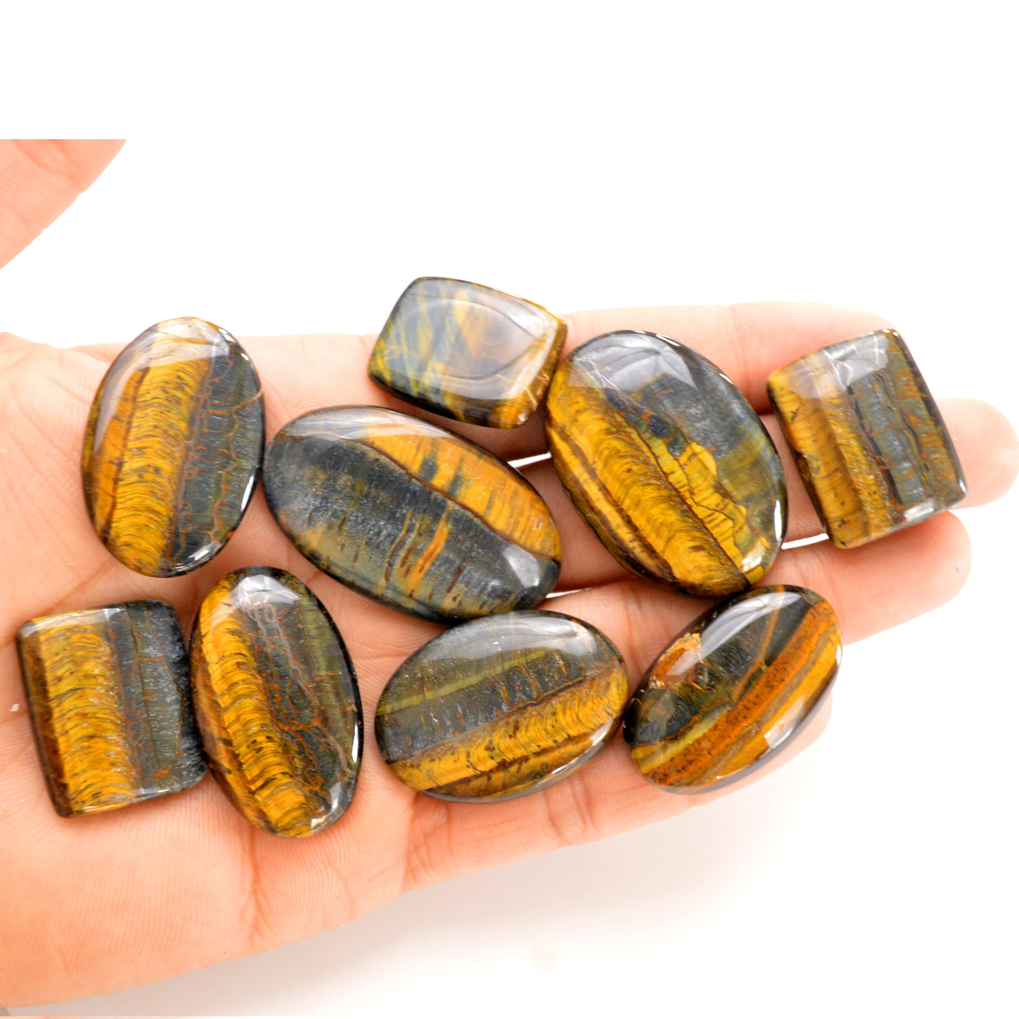 9 Pcs 437 Cts Natural Tiger Eye Cabochon Gemstone Wholesale Lot Size 25x20-43x25mm 14293