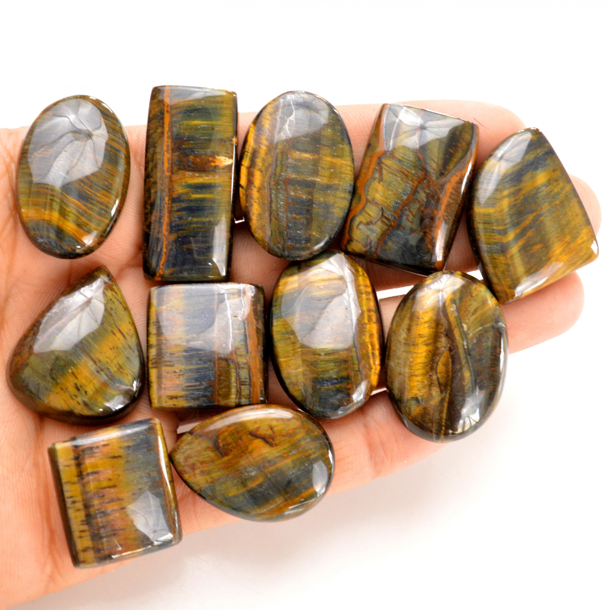 11 Pcs 401 Cts Natural Tiger Eye Cabochon Gemstone Wholesale Lot Size 23x21-36x16mm R- 14296