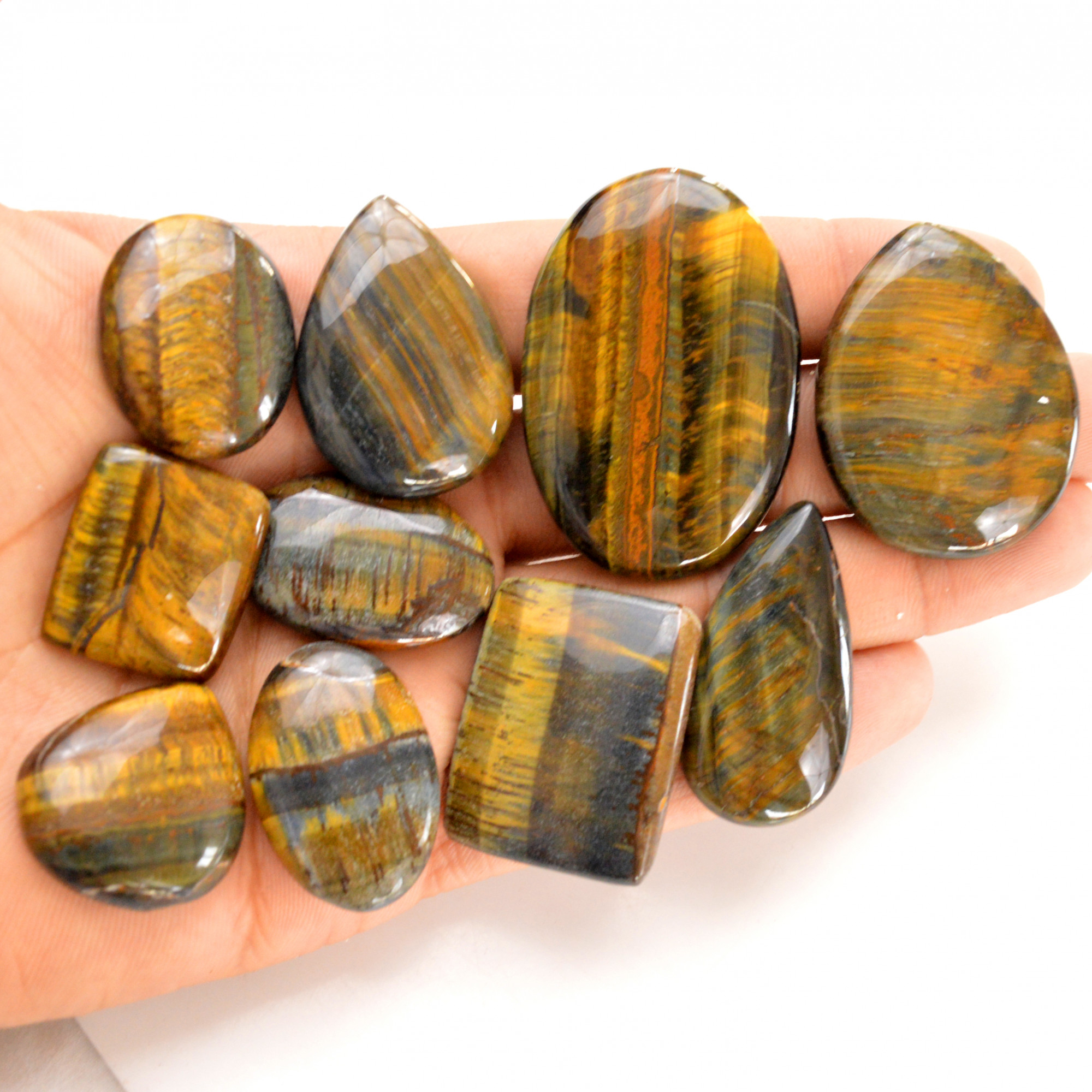 10 Pcs 438 Cts Natural Tiger Eye Cabochon Gemstone Wholesale Lot Size 25x23-47x31mm 14297