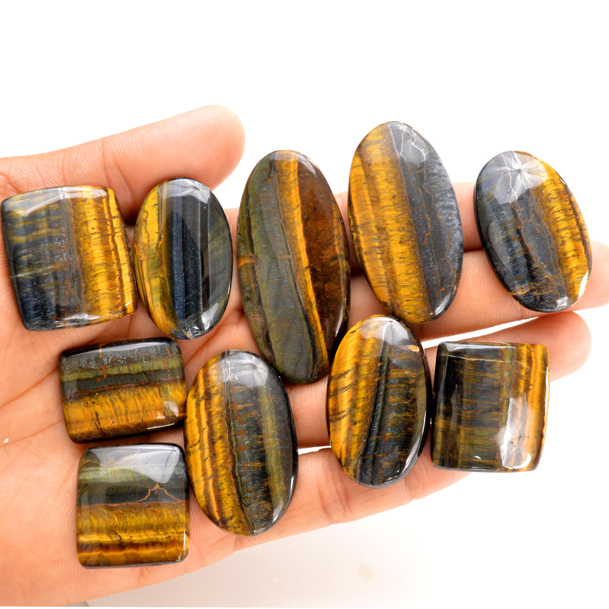 10 Pcs 499 Cts Natural Tiger Eye Cabochon Gemstone Wholesale Lot Size 27x21-53x25mm R-14299