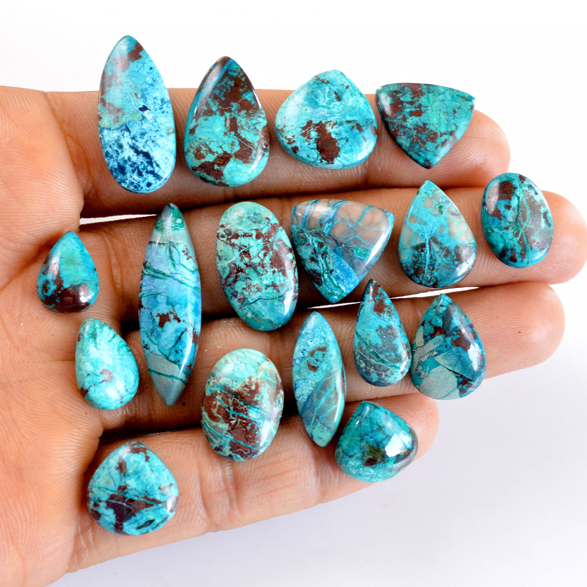 17 Pcs 141 Cts Natural Chrysocolla Cabochon Gemstone Wholesale Lot Size 13x9-32x9mm 14308