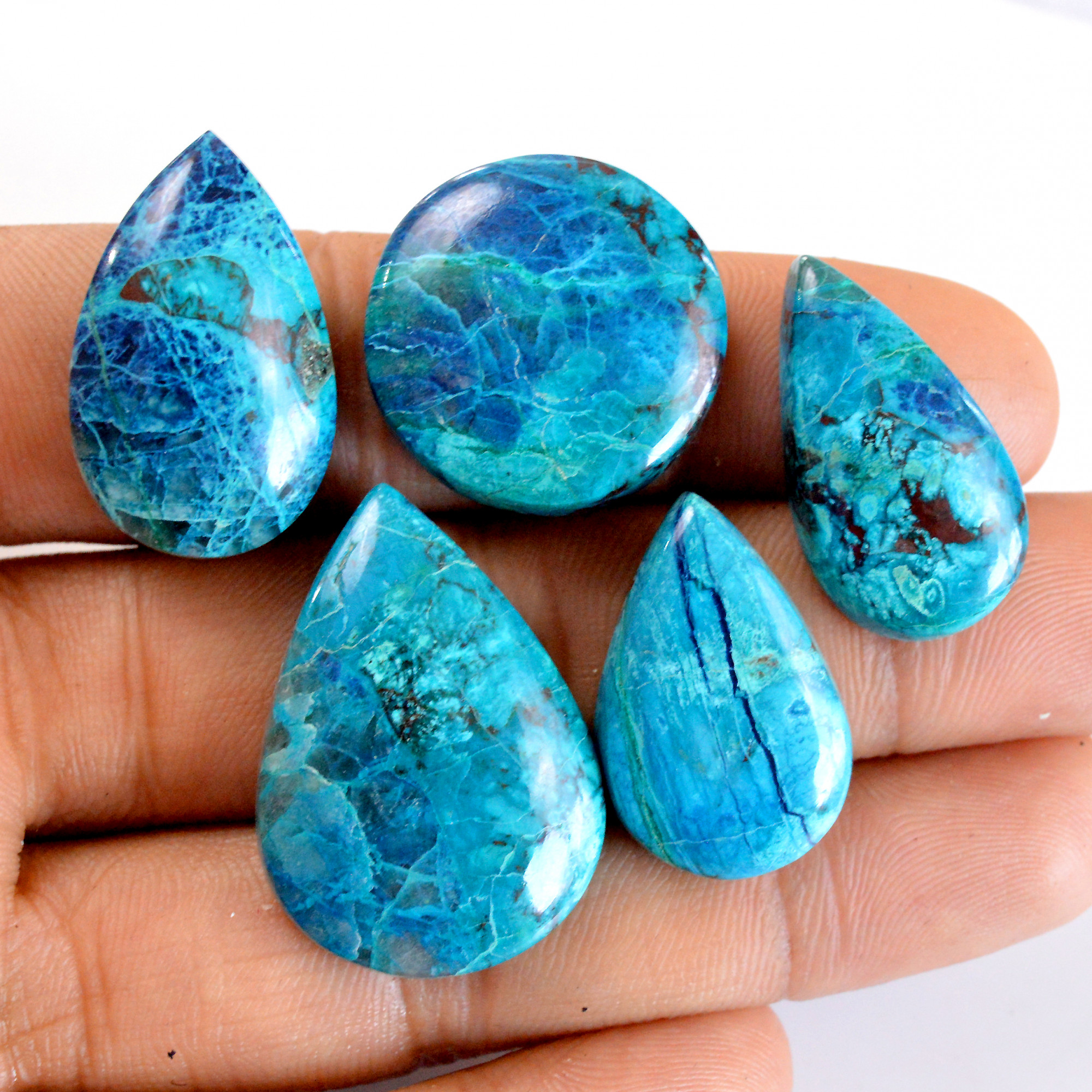 5 Pcs 136 Cts Natural Chrysocolla Cabochon Gemstone Wholesale Lot Size 25x13-30x21mm 14309