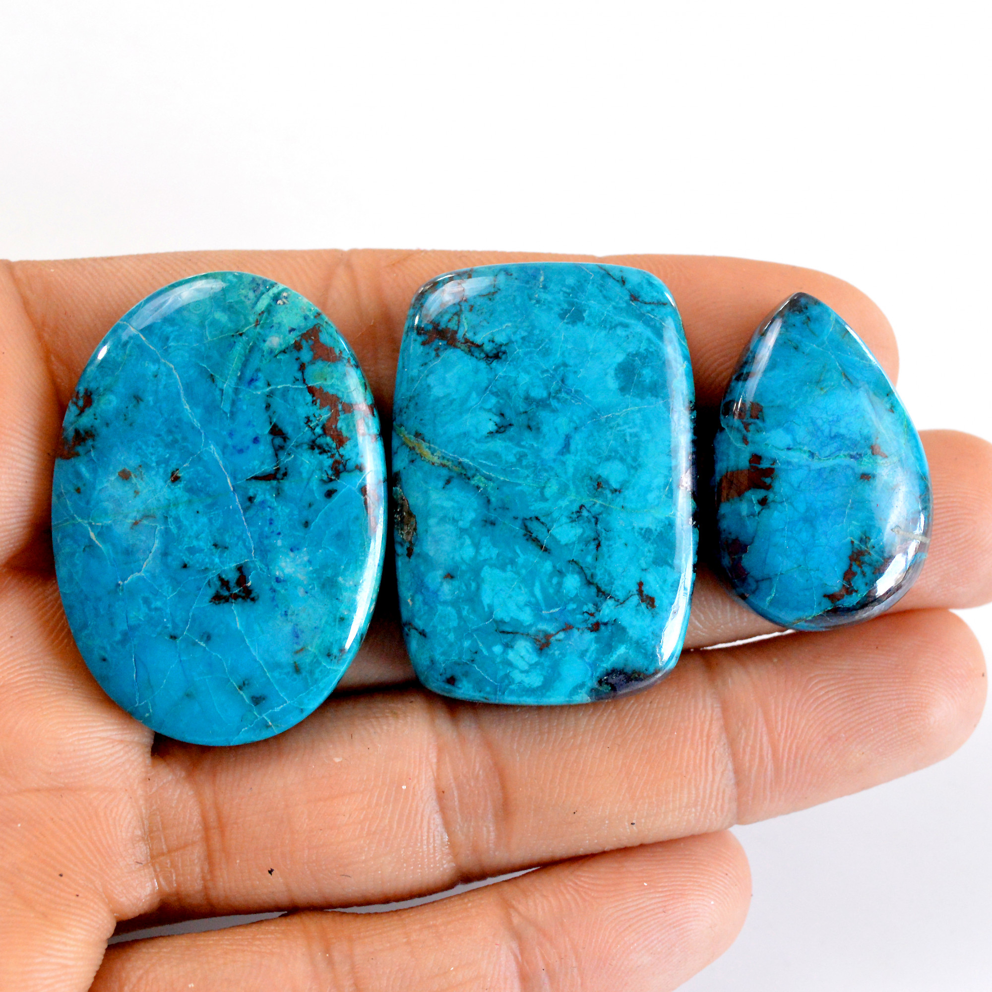 3 Pcs 215 Cts Natural Chrysocolla Cabochon Gemstone Wholesale Lot Size 28x19-39x27mm 14317