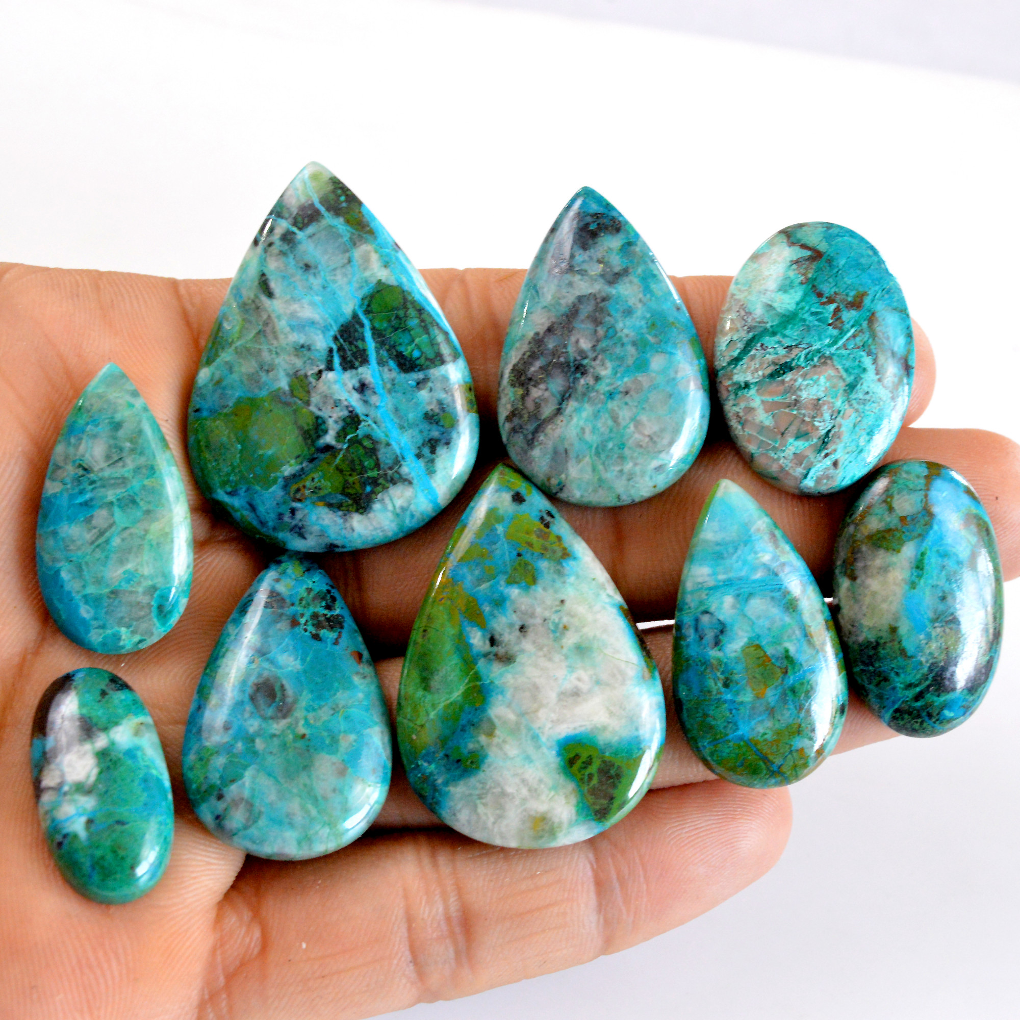 9 Pcs 270 Cts Natural Chrysocolla Cabochon Gemstone Wholesale Lot Size 23x12-37x25mm 14326