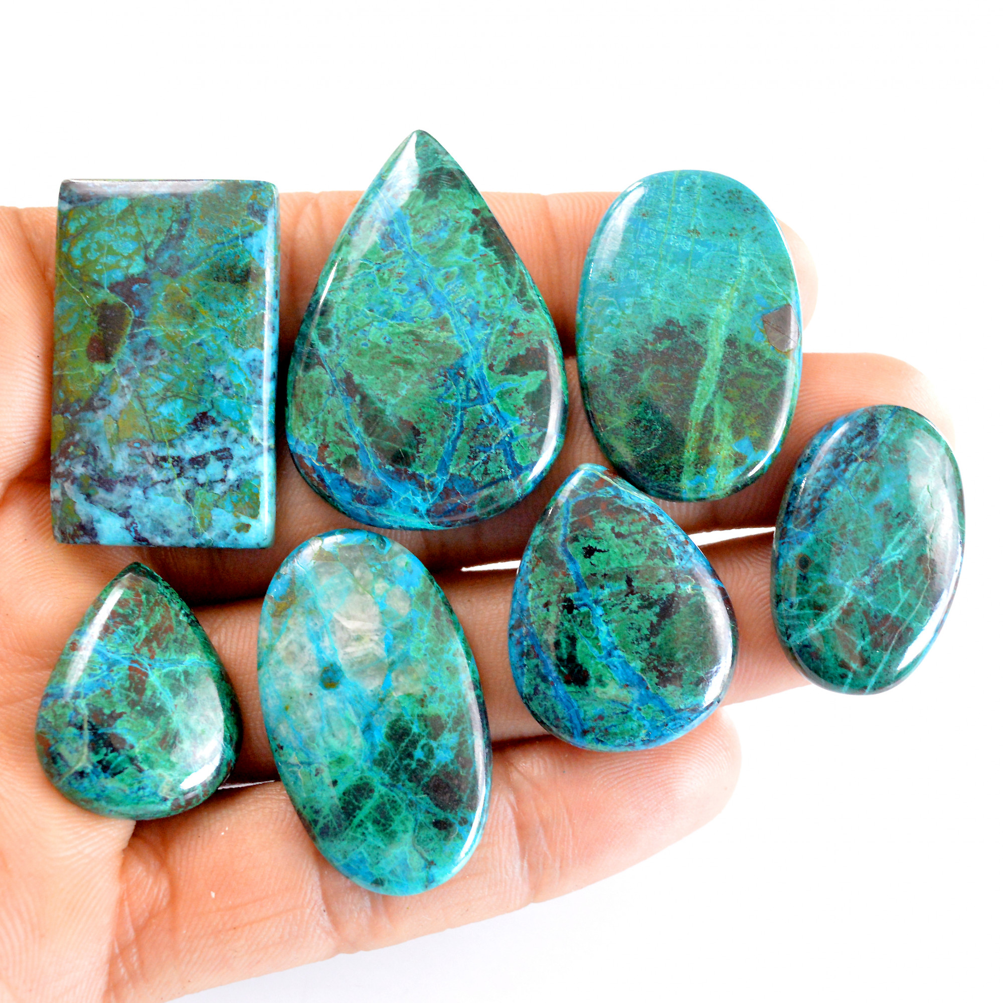 7 Pcs 249 Cts Natural Chrysocolla Cabochon Gemstone Wholesale Lot Size 23x18-39x26mm 14330