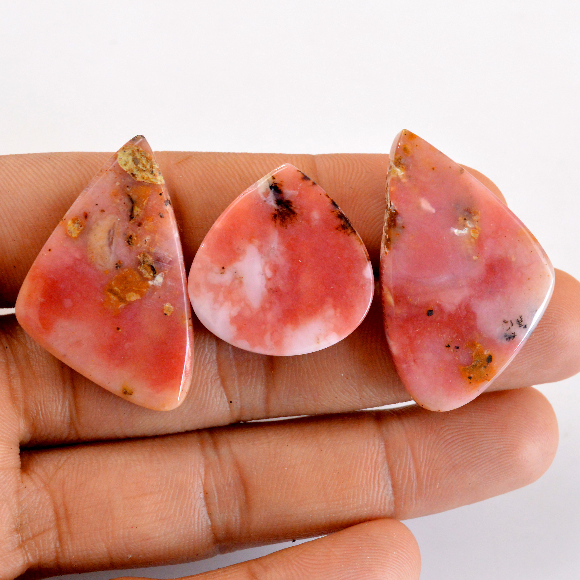 3 Pcs 80 Cts Natural Pink Opal SemiPrecious Gemstone Cabochon Lot Peruvian Loose Gemstone Wholesale Lot Size 36x21 22x23mm R-14341