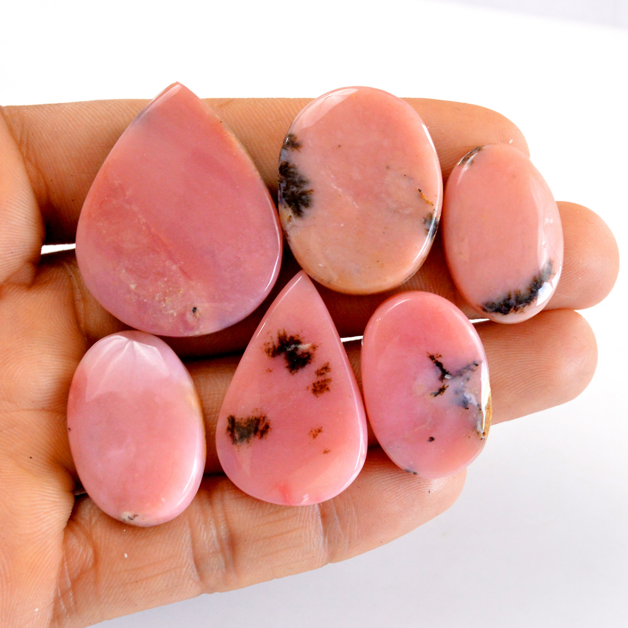 6 Pcs 173 Cts Natural Pink Opal SemiPrecious Gemstone Cabochon Lot Peruvian Loose Gemstone Wholesale Lot Size 35x28-24x15mm R-14344