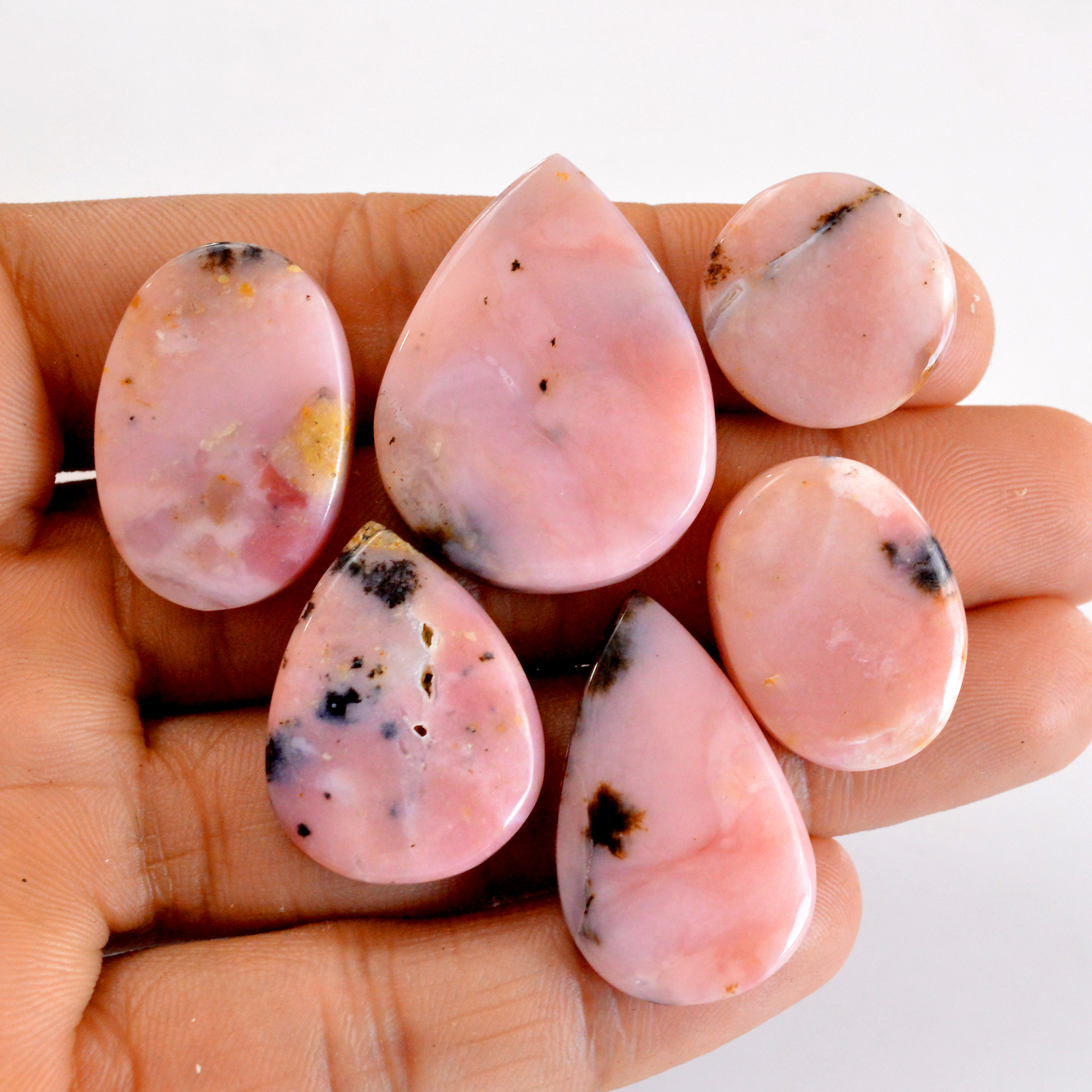 6 Pcs 138 Cts Natural Pink Opal SemiPrecious Gemstone Cabochon Lot Peruvian Loose Gemstone Wholesale Lot Size 31x24 12x12mm R-14346