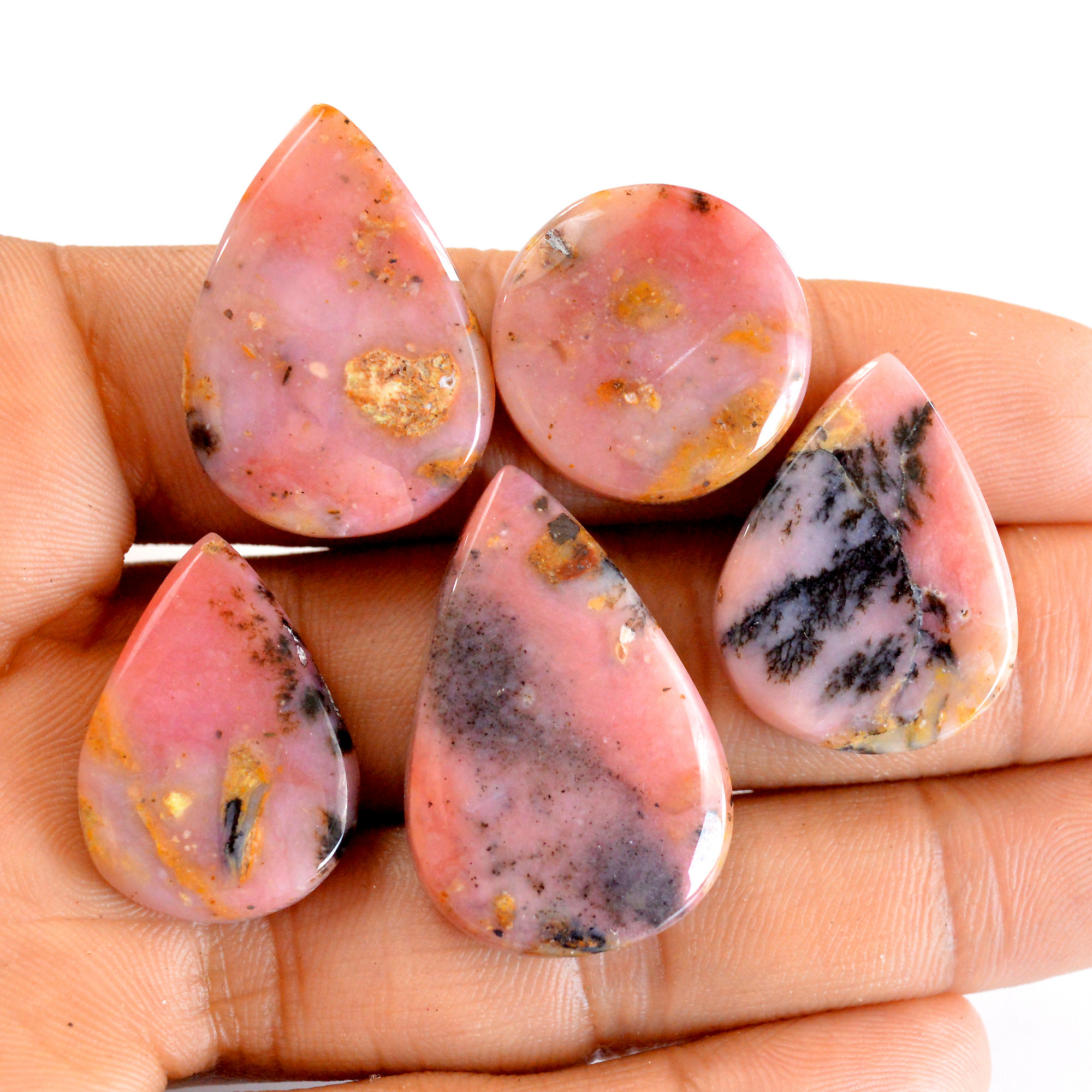 5 Pcs 107 Cts Natural Pink Opal SemiPrecious Gemstone Cabochon Lot Peruvian Loose Gemstone Wholesale Lot Size 29x20-21x21mm R-14347