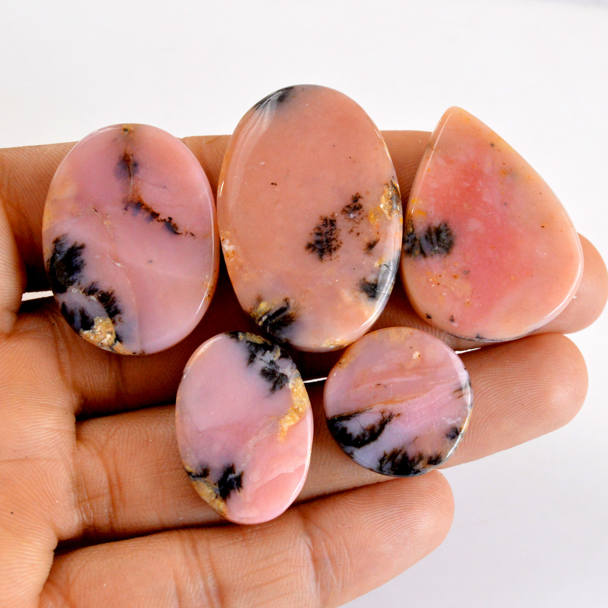 5 Pcs 164 Cts Natural Pink Opal SemiPrecious Gemstone Cabochon Lot Peruvian Loose Gemstone Wholesale Lot Size 37x20 20x20mm 14349
