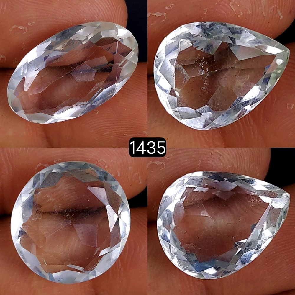 4Pcs 61Cts Natural Crystal Quartz Faceted Cabochon Gemstone Clear Quartz Crystal Loose Gemstone for Jewelry Making Mixed Shape Pendents 19x19 16x12mm#1435