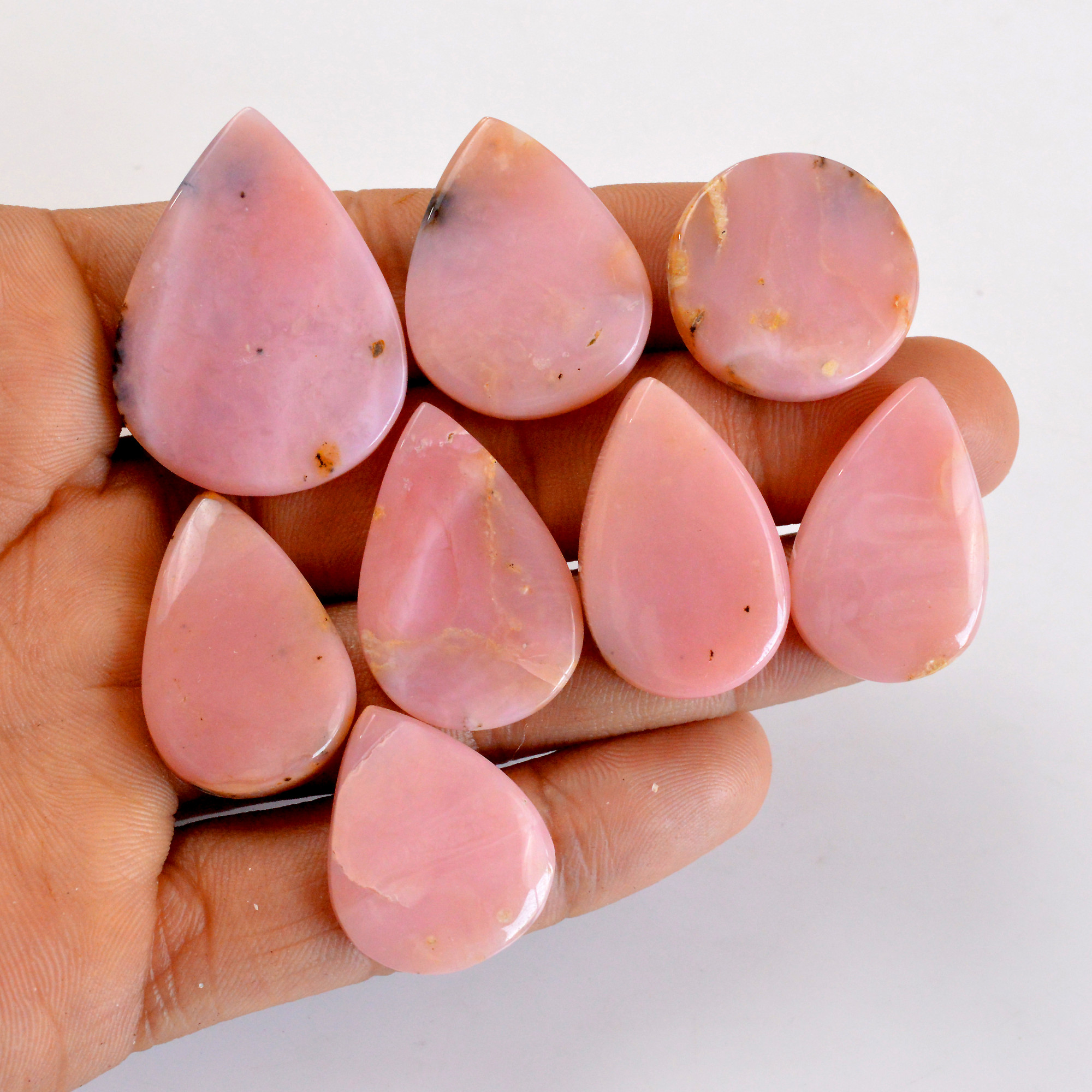 8 Pcs 177 Cts Natural Pink Opal SemiPrecious Gemstone Cabochon Lot Peruvian Loose Gemstone Wholesale Lot Size 35x25 22x22mm R-14350