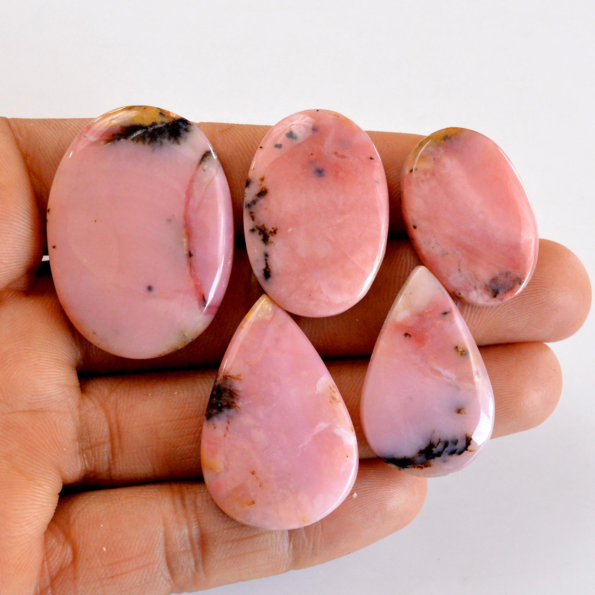 5 Pcs 169 Cts Natural Pink Opal SemiPrecious Gemstone Cabochon Lot Peruvian Loose Gemstone Wholesale Lot Size 36x21 25x17mm 14351