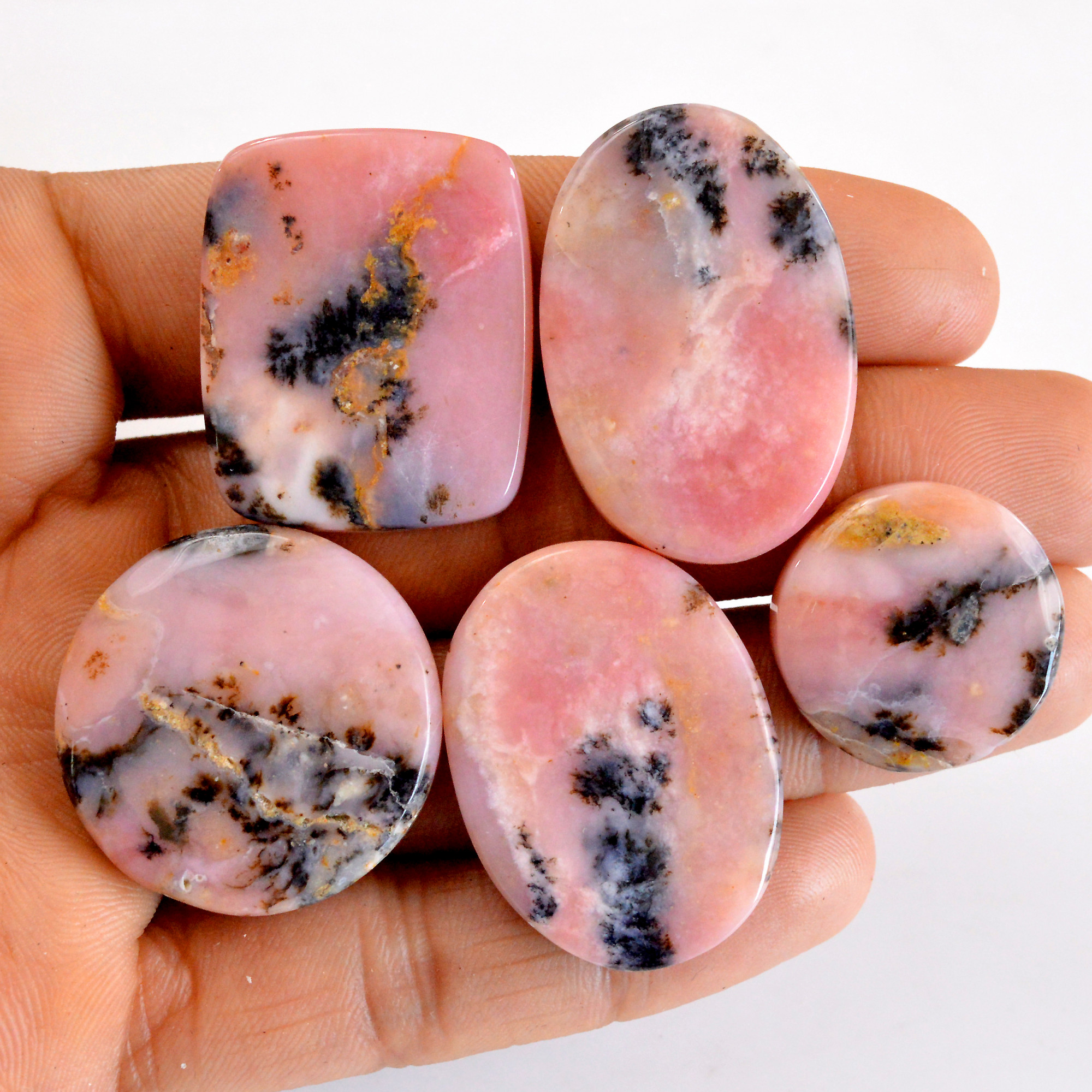 5 Pcs 197 Cts Natural Pink Opal SemiPrecious Gemstone Cabochon Lot Peruvian Loose Gemstone Wholesale Lot Size 30x25 21x21mm 14352
