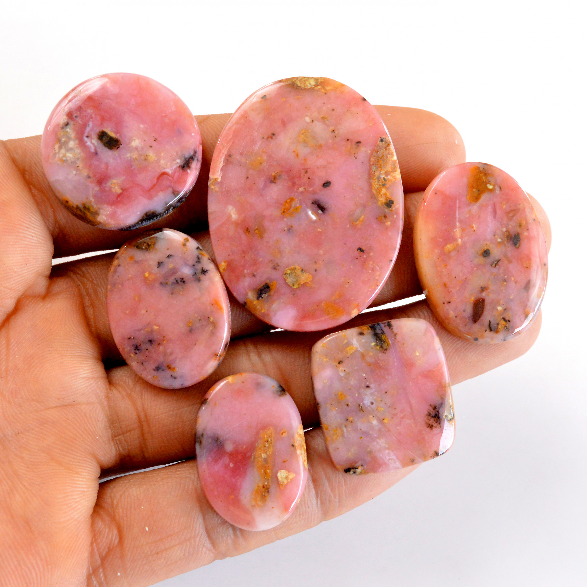 6 Pcs 173 Cts Natural Pink Opal SemiPrecious Gemstone Cabochon Lot Peruvian Loose Gemstone Wholesale Lot Size 40x30 25x15 mm R-14353