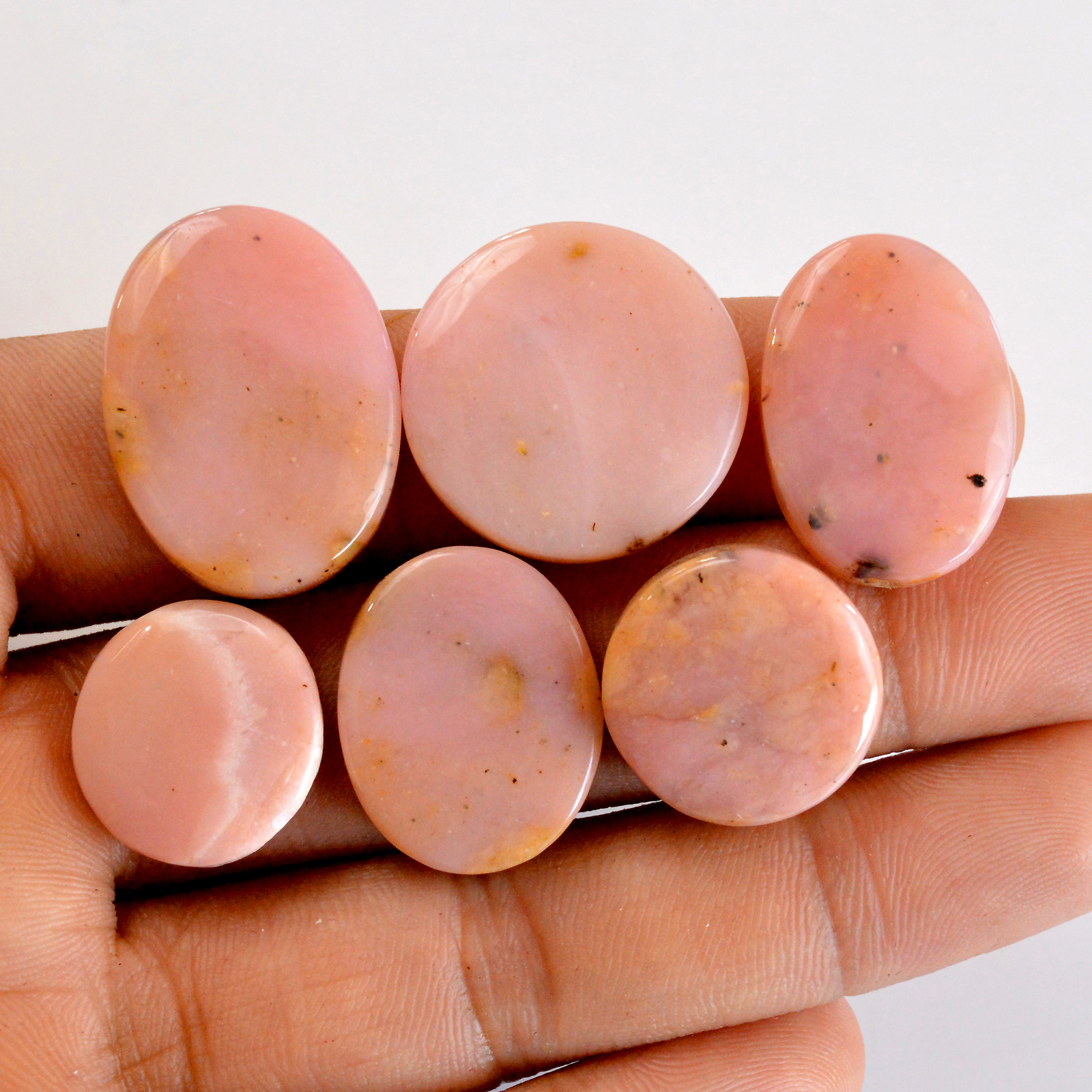 6 Pcs 108 Cts Natural Pink Opal SemiPrecious Gemstone Cabochon Lot Peruvian Loose Gemstone Wholesale Lot Size 25x20 15x15 mm 14354