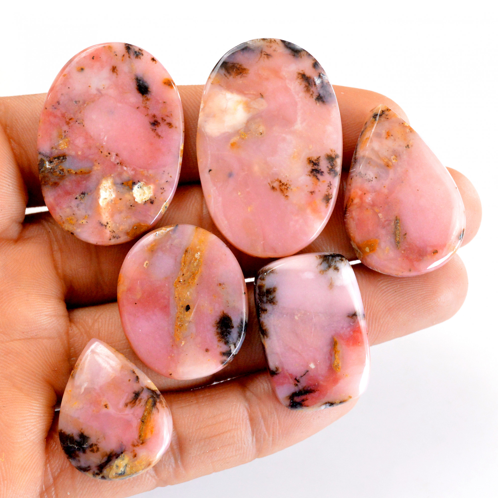6 Pcs 176 Cts Natural Pink Opal SemiPrecious Gemstone Cabochon Lot Peruvian Loose Gemstone Wholesale Lot Size 40x25 25x20 mm R-14355