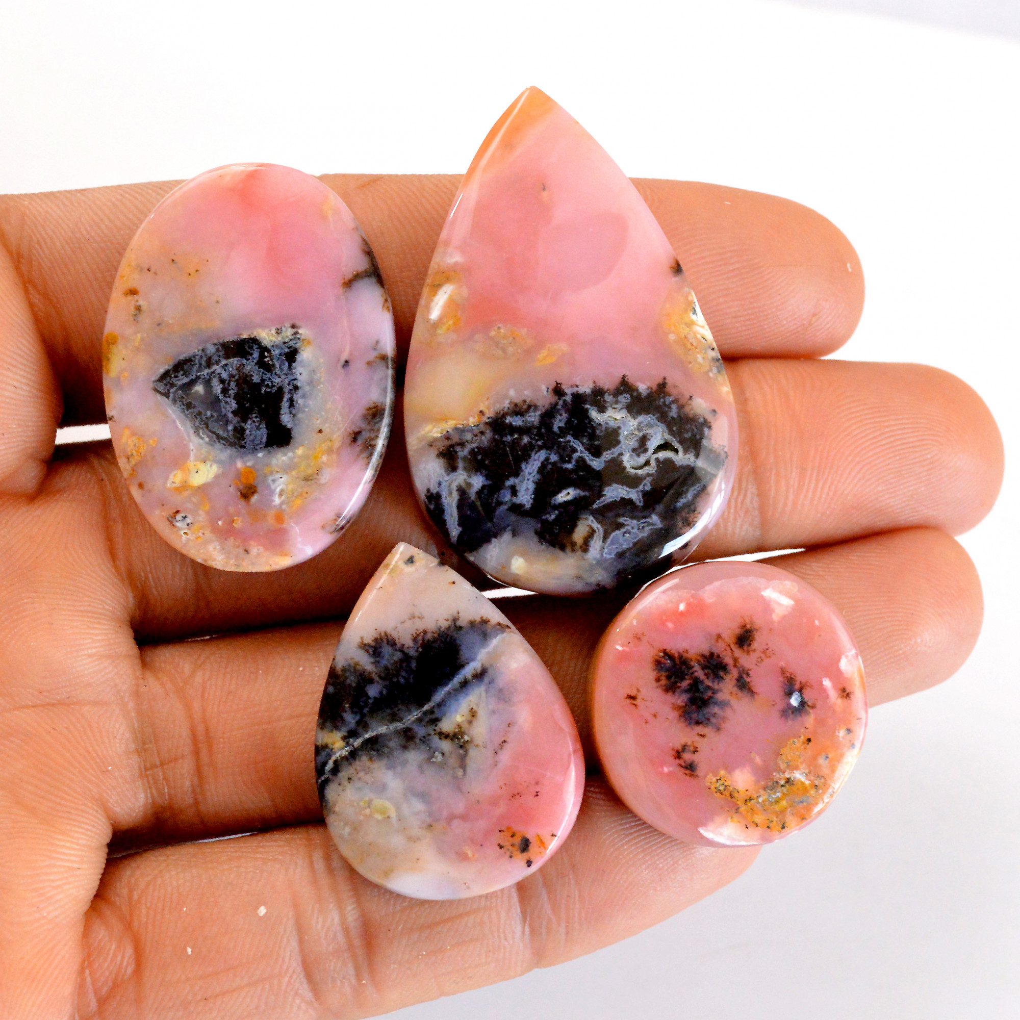 4 Pcs 165 Cts Natural Pink Opal SemiPrecious Gemstone Cabochon Lot Peruvian Loose Gemstone Wholesale Lot Size 42x27-22x22mm 14356