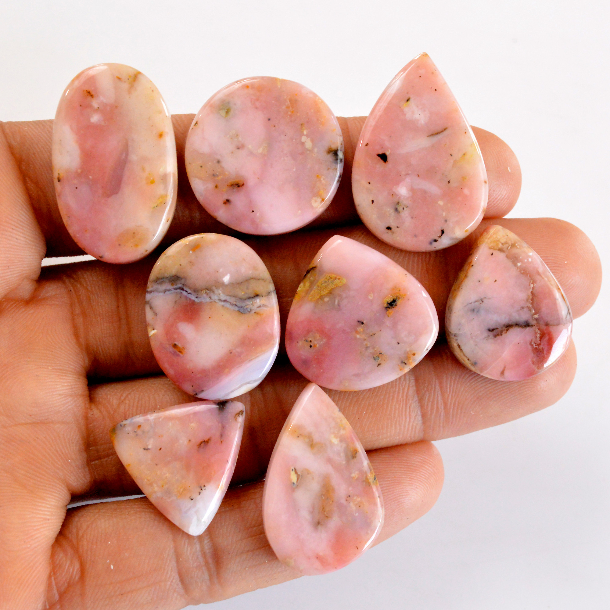 8 Pcs 165 Cts Natural Pink Opal SemiPrecious Gemstone Cabochon Lot Peruvian Loose Gemstone Wholesale Lot Size 27x16 18x19mm R-14359