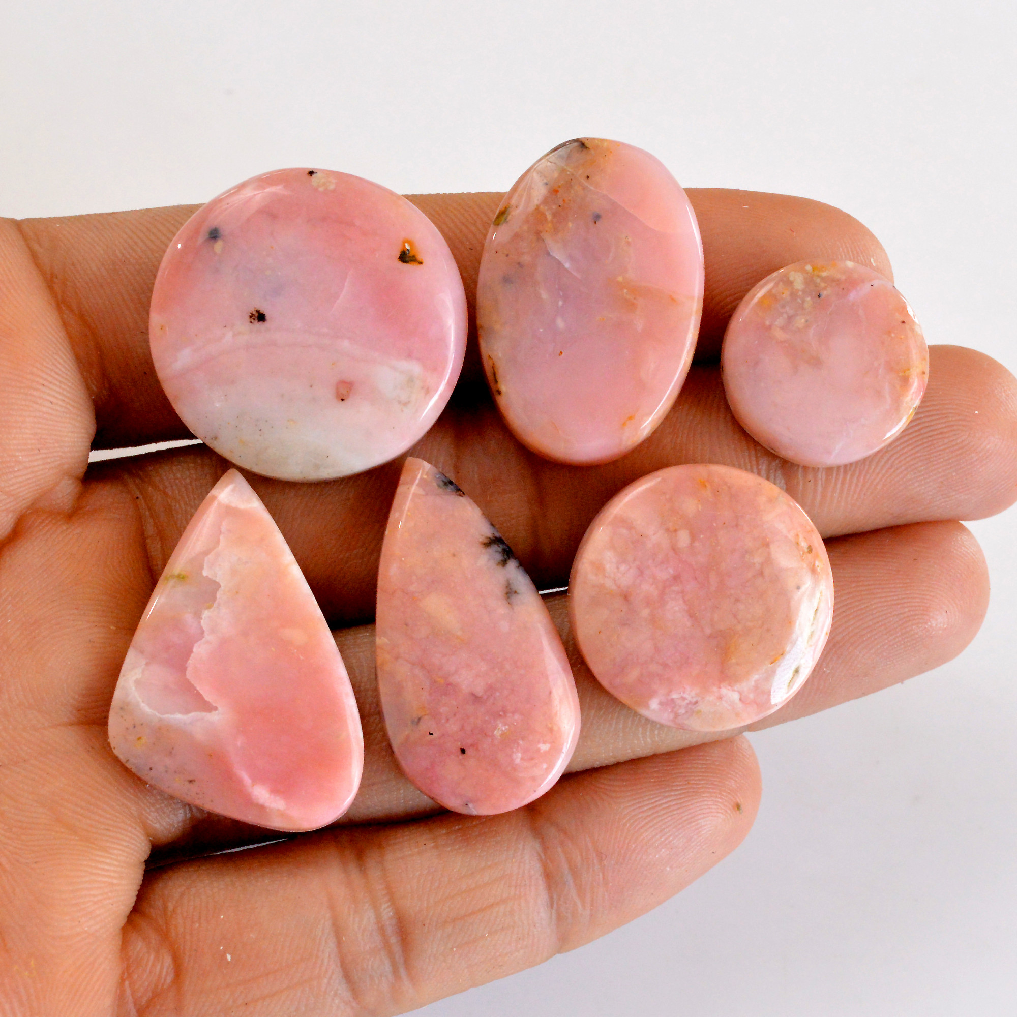 6 Pcs 153 Cts Natural Pink Opal SemiPrecious Gemstone Cabochon Lot Peruvian Loose Gemstone Wholesale Lot Size 25x25-15x15mm R-14360