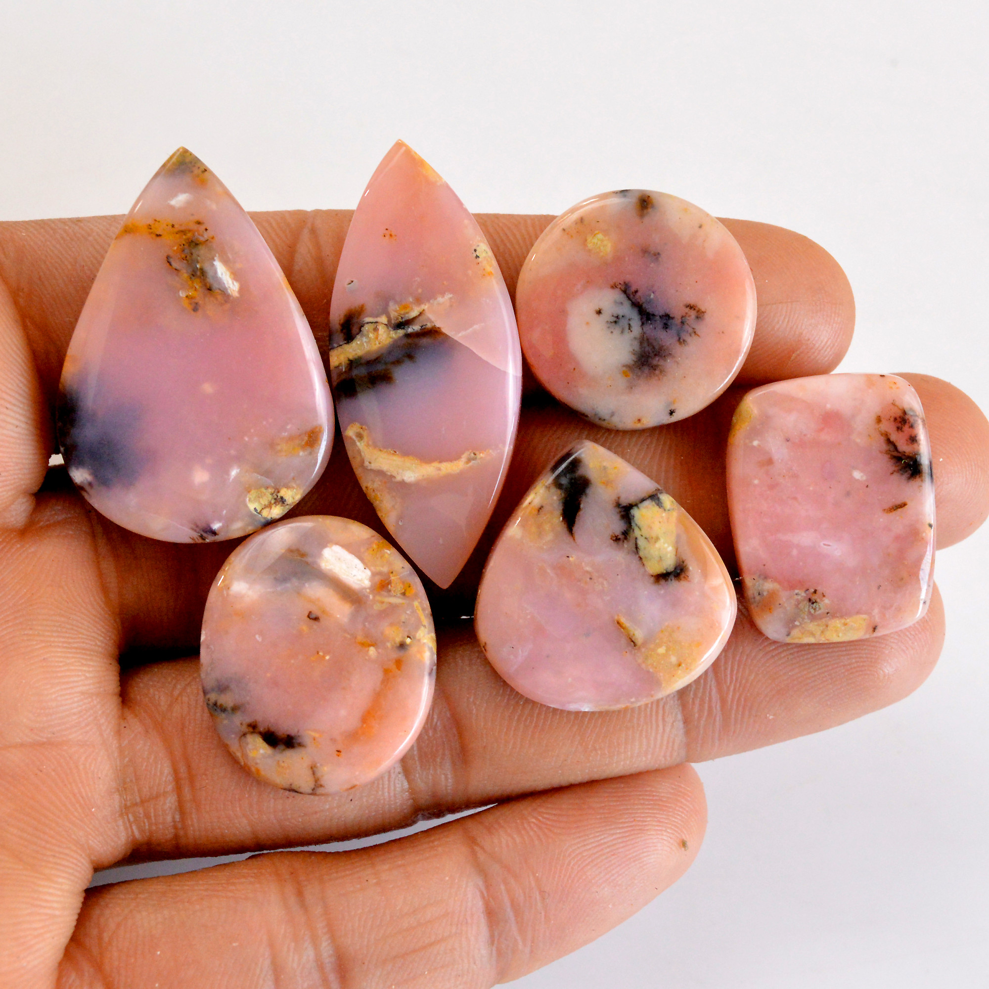 6 Pcs 144 Cts Natural Pink Opal SemiPrecious Gemstone Cabochon Lot Peruvian Loose Gemstone Wholesale Lot Size 37x14 22x15mm R-14361