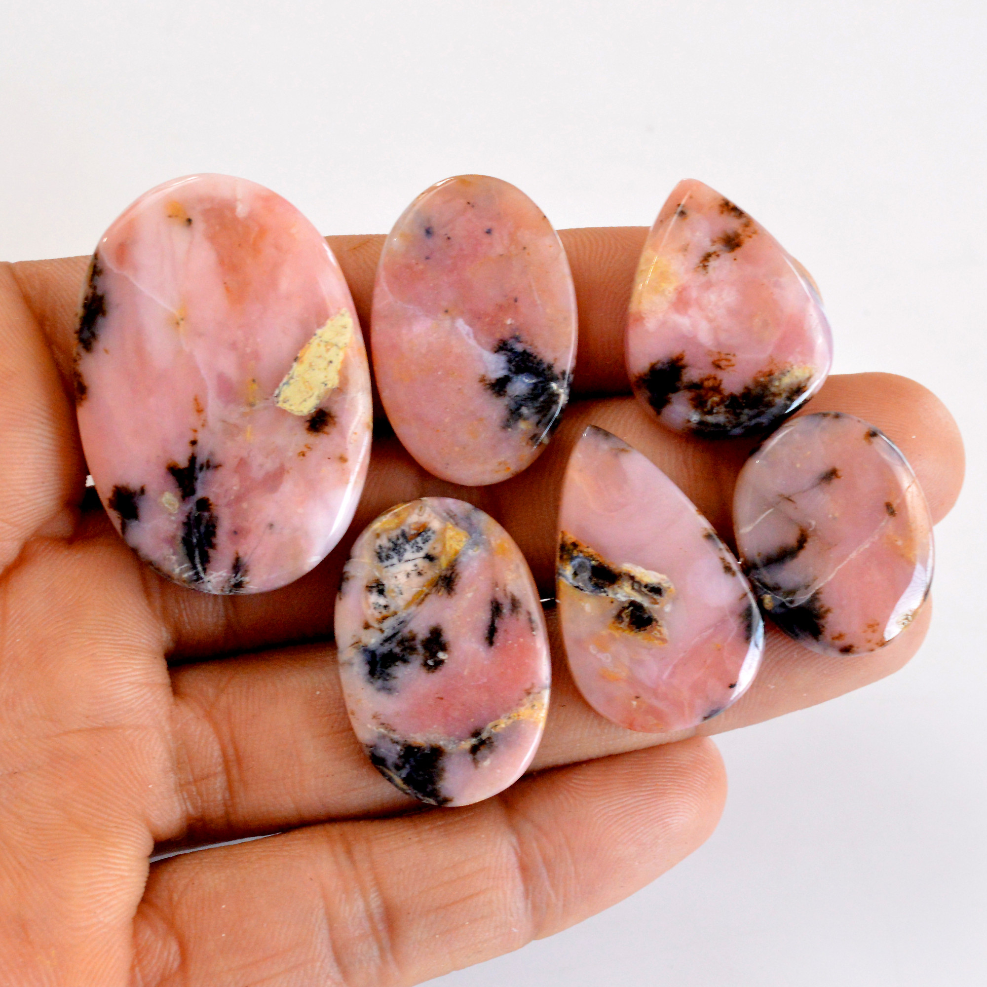 6 Pcs 154 Cts Natural Pink Opal SemiPrecious Gemstone Cabochon Lot Peruvian Loose Gemstone Wholesale Lot Size 37x25 22x18mm R-14362